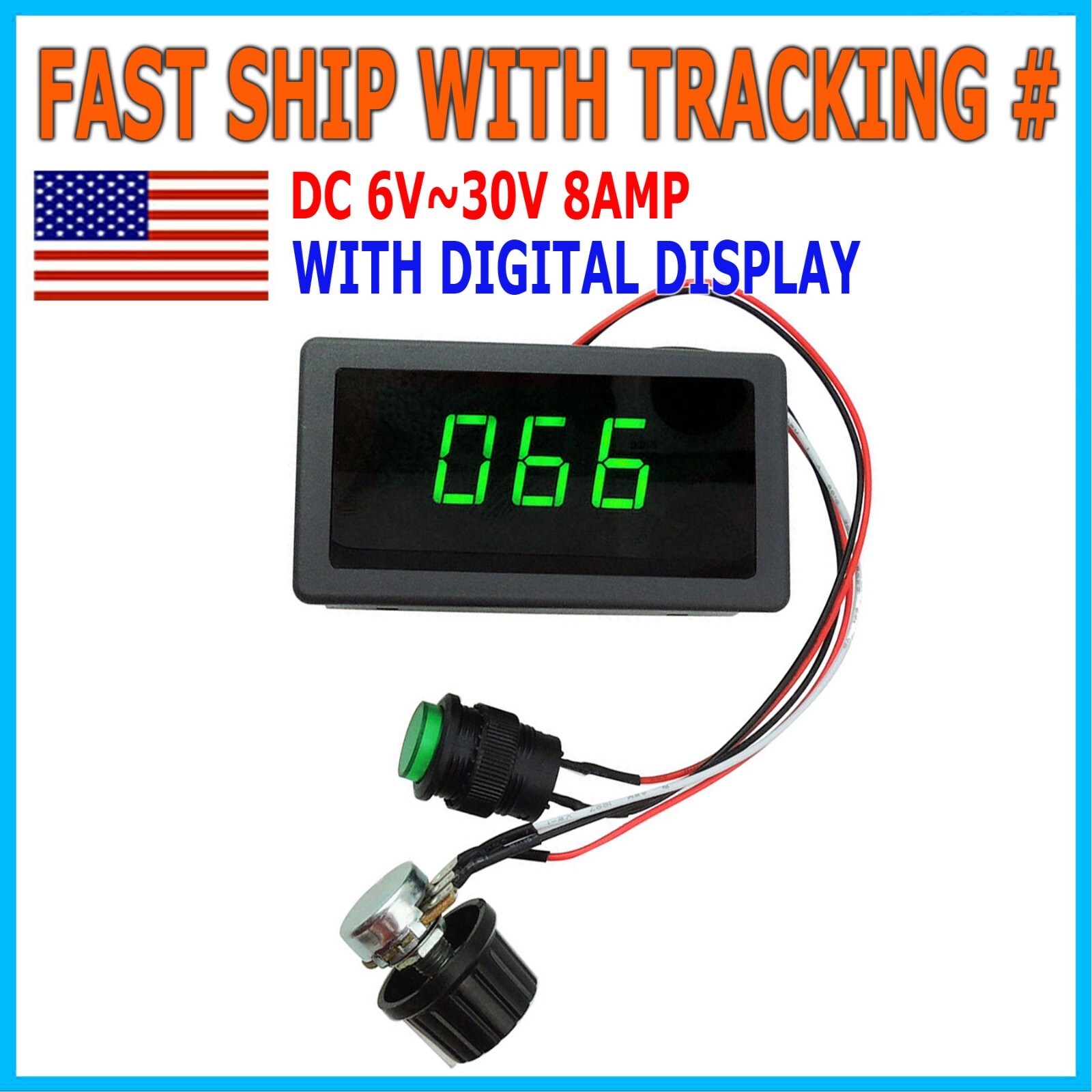DC 6-30V Motor Speed Controller With 12V 24V 8A PWM Digital Display & Switch