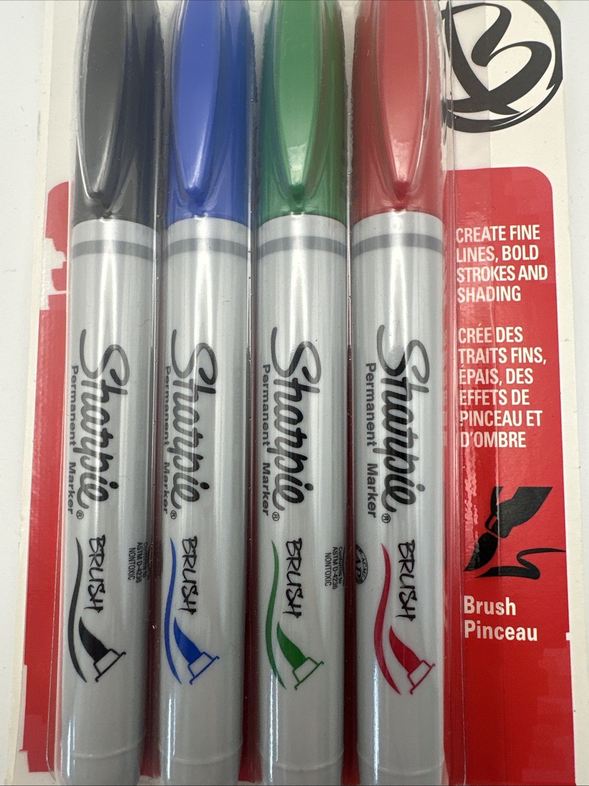 Sharpie Brush Tip Permanent Marker New Old Stock 2012 Four Black Blue Green Red