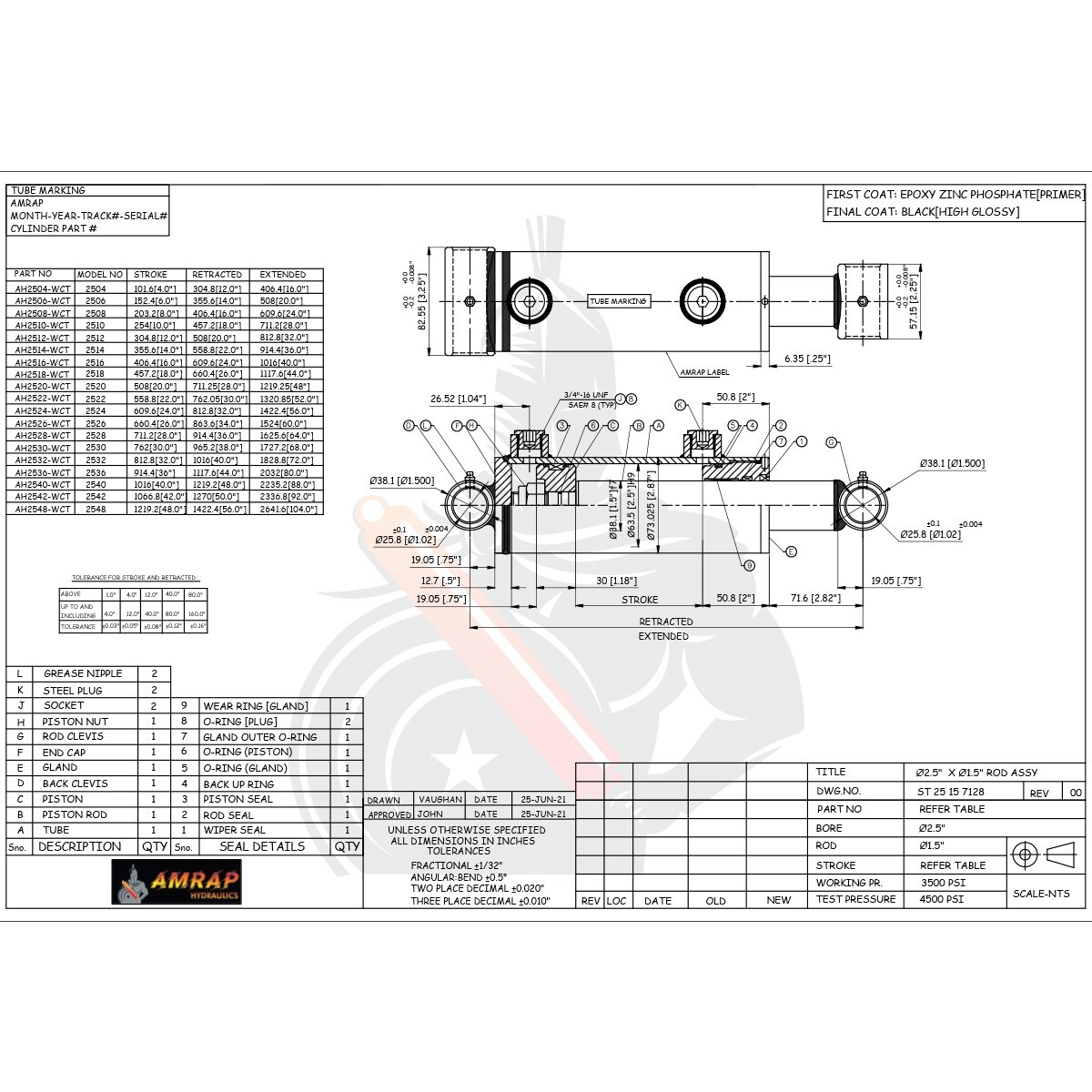 2.5×16 Hydraulic Cylinder-2.5″ Bore, 16″ Stroke -Welded Cross Tube Cylinder(new)