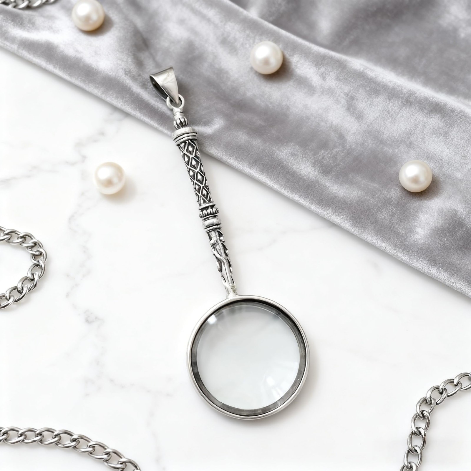 Vintage 925 Sterling Silver Magnifying Glass Necklace – 10X Loupe Monocle Nec…