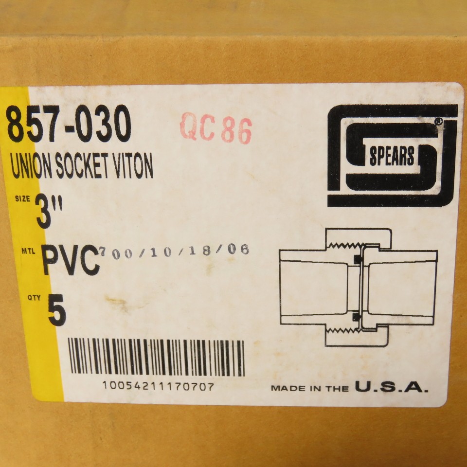 Spears 857-030 3″ Connector Union SCH80 Gray PVCI Pipe Fitting Lot of 5