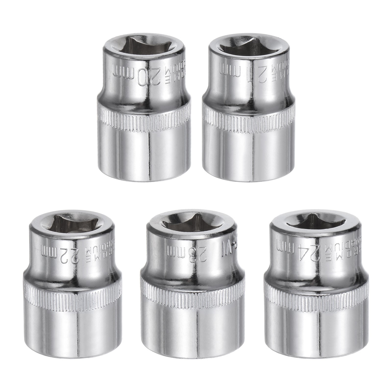 5pcs 6-Point Shallow Socket 1/2″ Drive 20mm 21mm 22mm 23mm 24mm Cr-V Metric