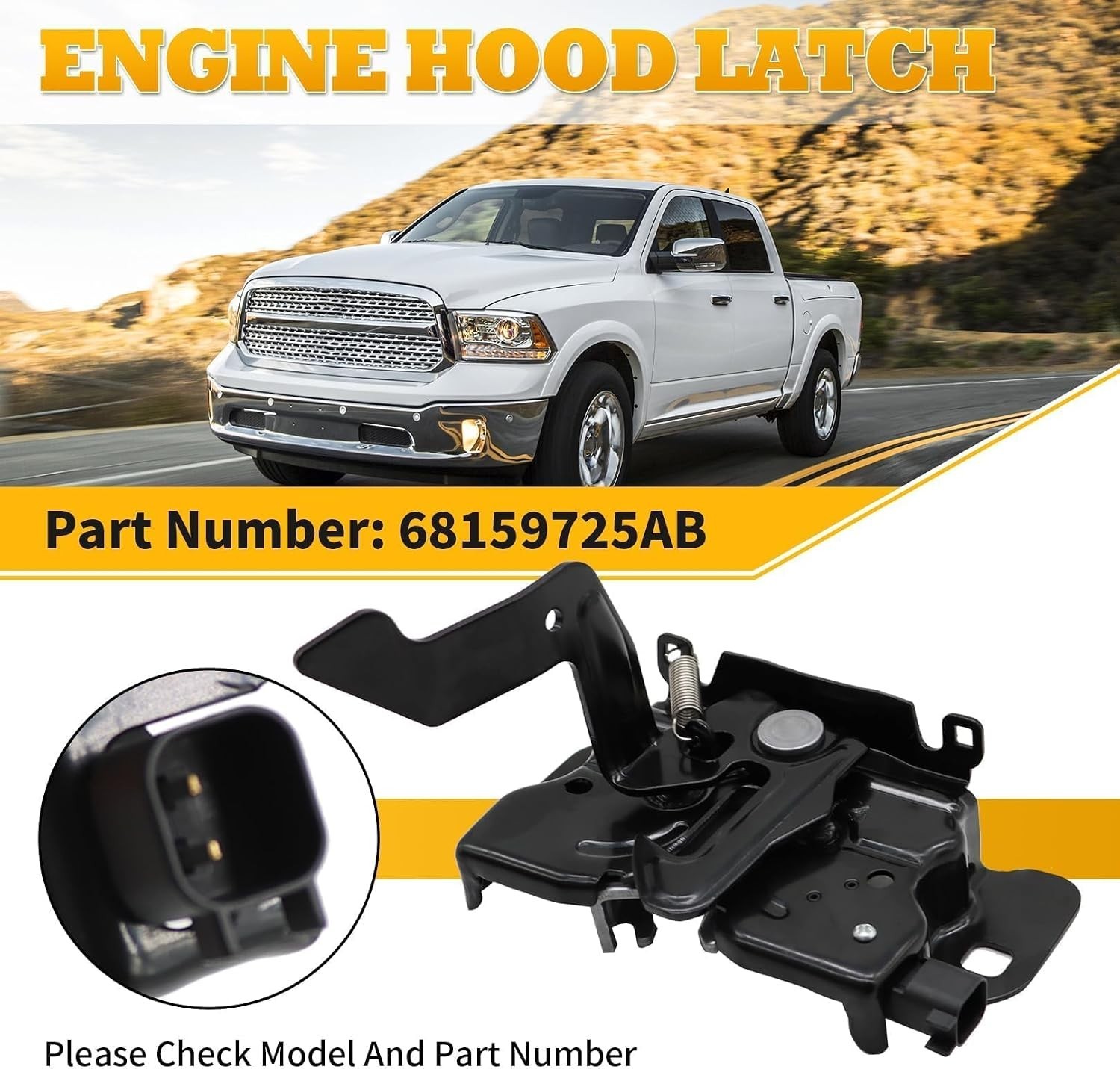 Front Hood Lock Latch Compatible with R-A-M 1500 2500 2014-2019|68159725AB; W/Re