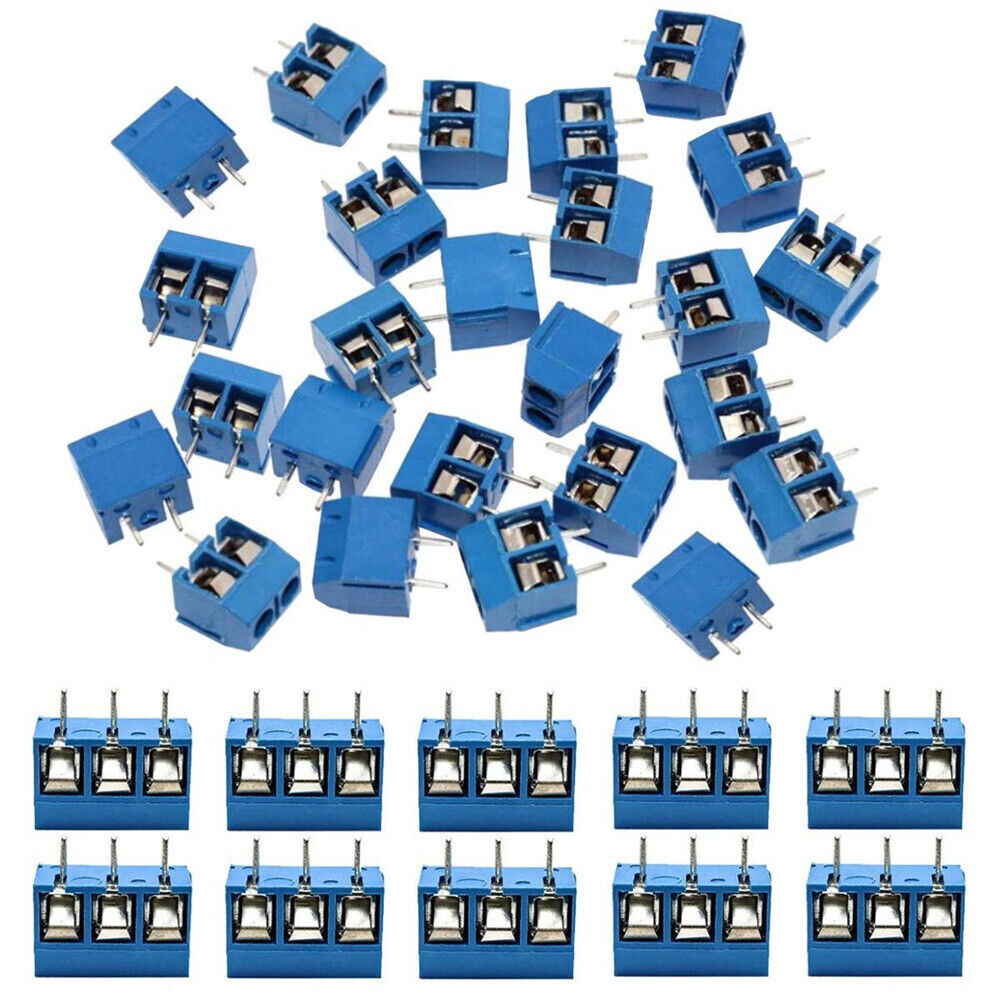 60Pcs KF301-2P/3P PCB Mount Screw Terminal Block Connector 2/3Pin 5mm Pitch Blue