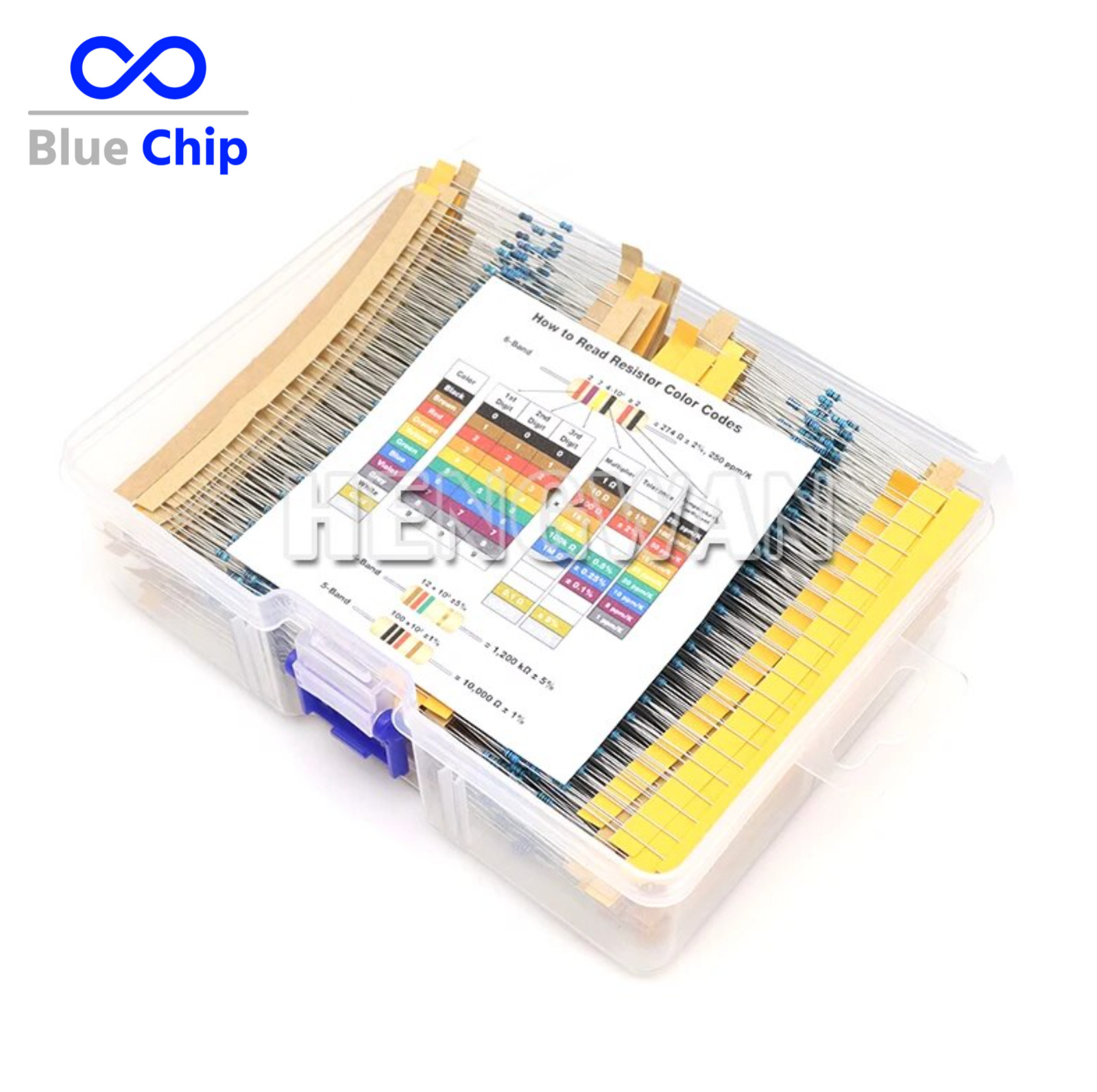 2600/1300/650pcs 1/4W 1/8W 1/2W 1W 2W 1% Metal Film Resistor Kit 130 Values Set