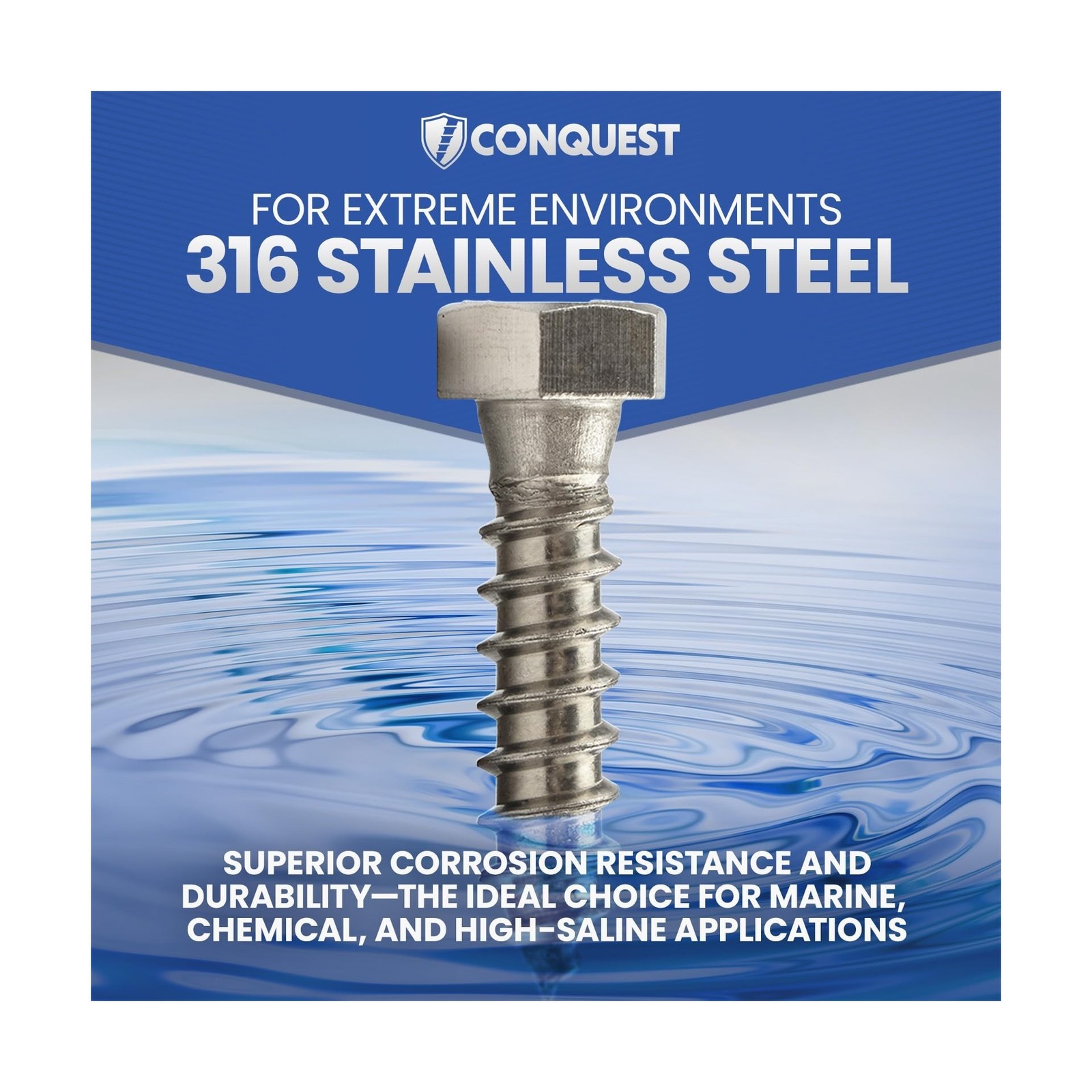 Conquest 1/2″ x 8″ Lag Bolts, 316 Stainless Steel, Coarse Threads Hex Head, C…