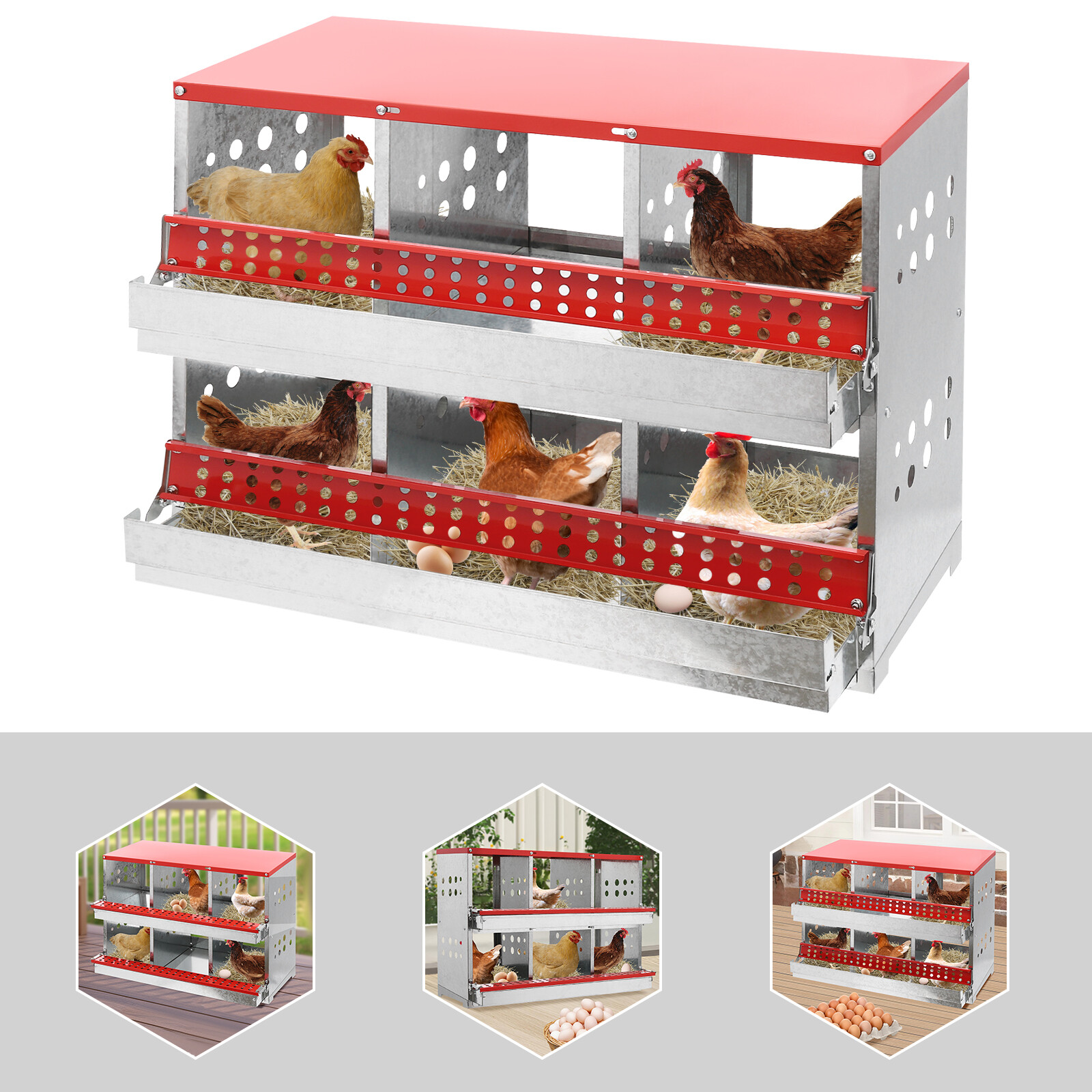 6 Hole Nesting Box for Chickens, Chicken Nesting Boxes, Hens Coop Laying Box