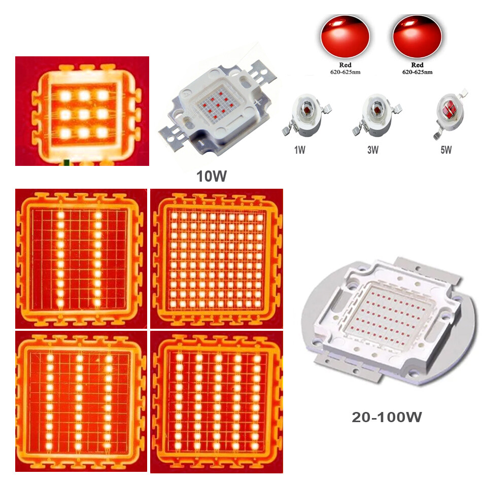 3W 10W 50W 100W High Power Smd Led Chip Red 620nm 660nm Light Emitting Diodes