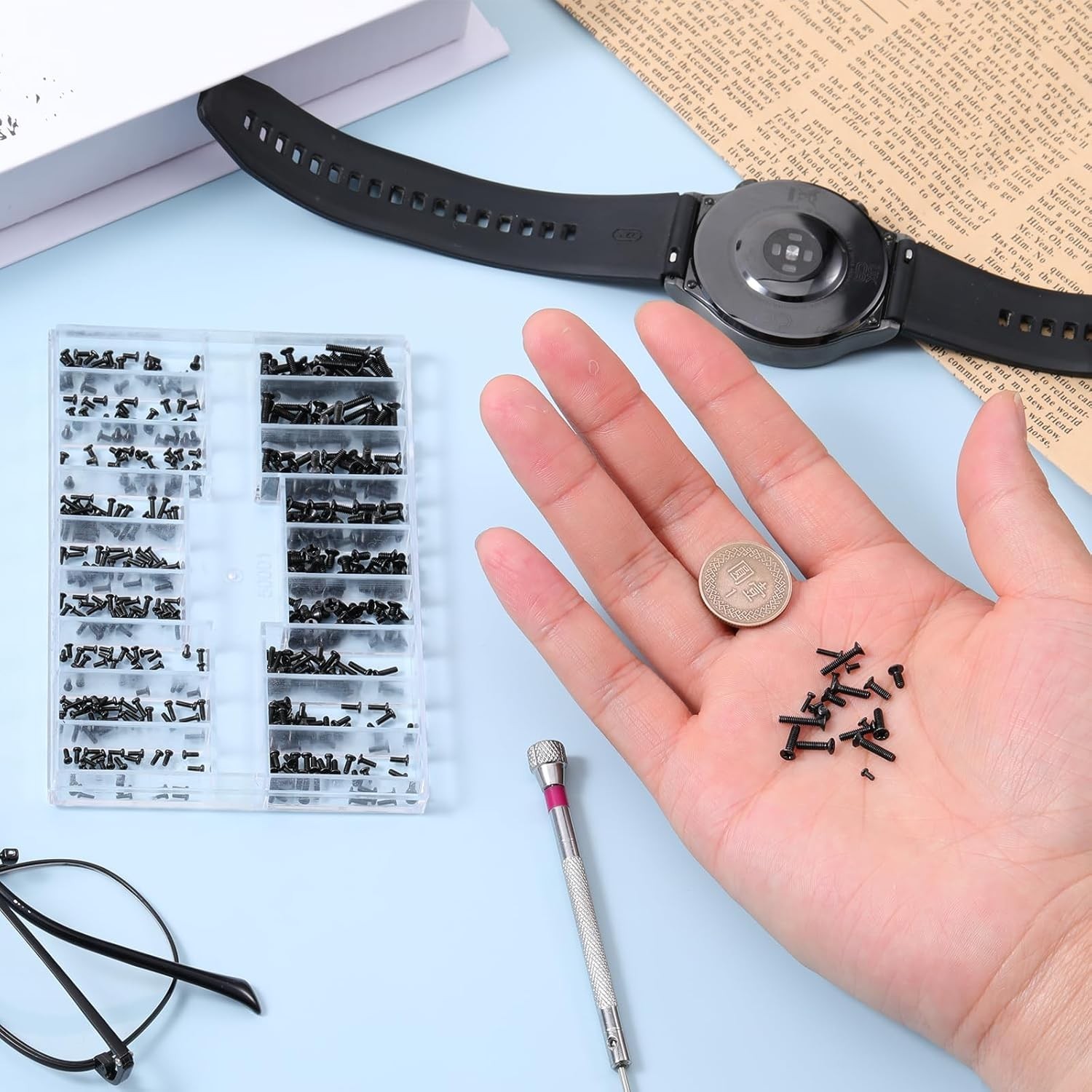 Small Screws Assortment Kit M1.2 / M1.4 / M2.0 Tiny Micro Screws Set Black 500pc