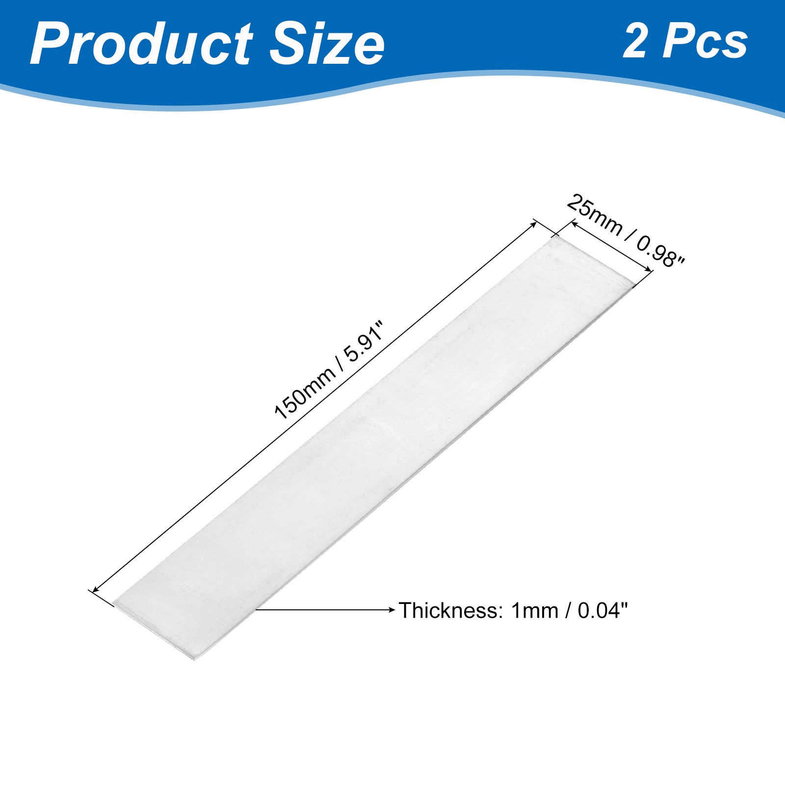 2Pcs Zinc Sheets, 99.995% High Purity Zinc Plate, 0.04″x1″x6″(1x25x150mm)