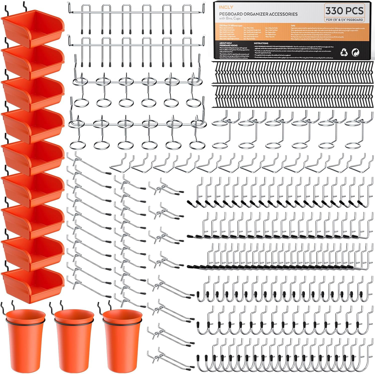 330PCS Upgraded Pegboard Accessories Organizer Kit, Peg Board Hooks Assortment w