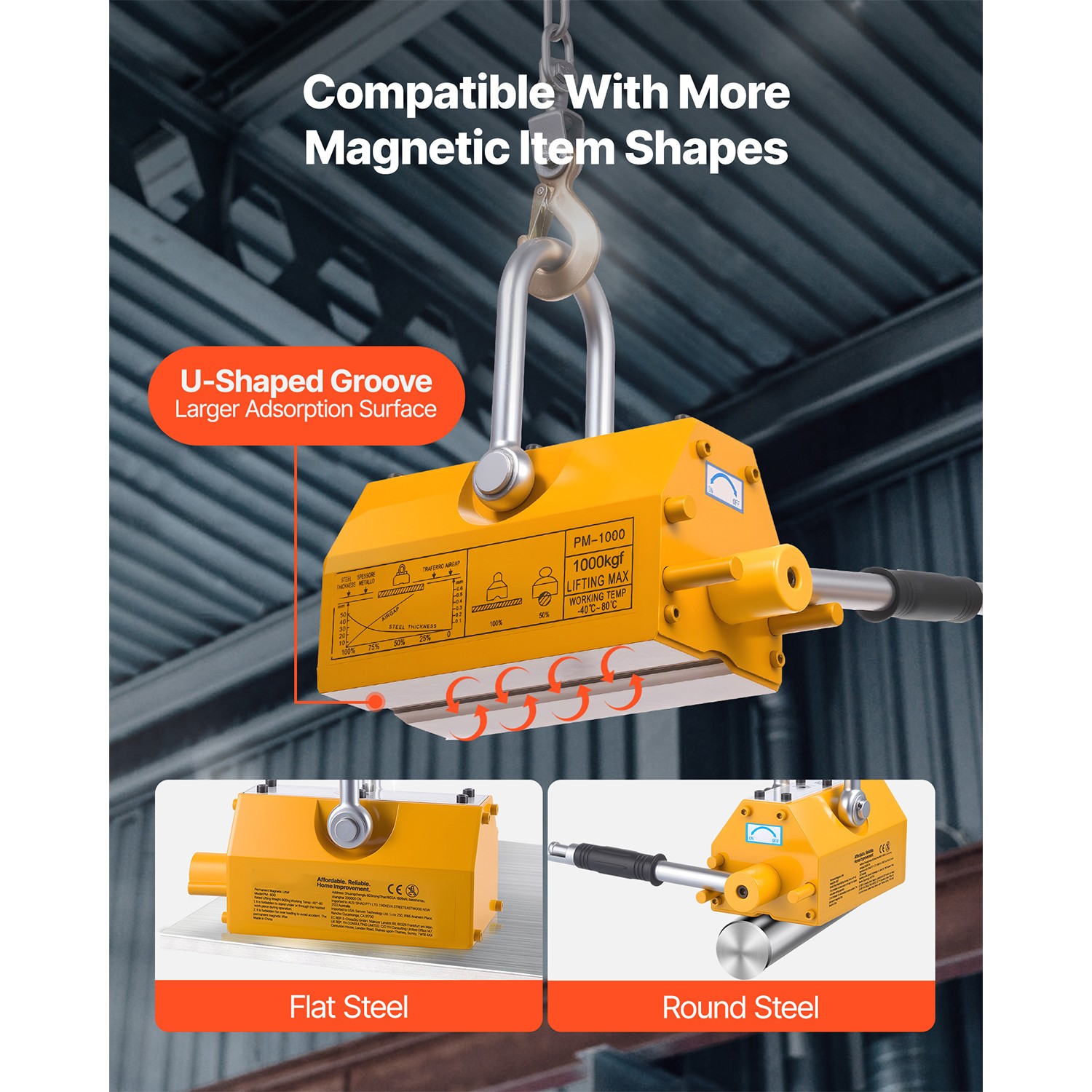 Uimoso Permanent Magnetic Lifter with 2200 lbs Load Capacity, N42 Magnet