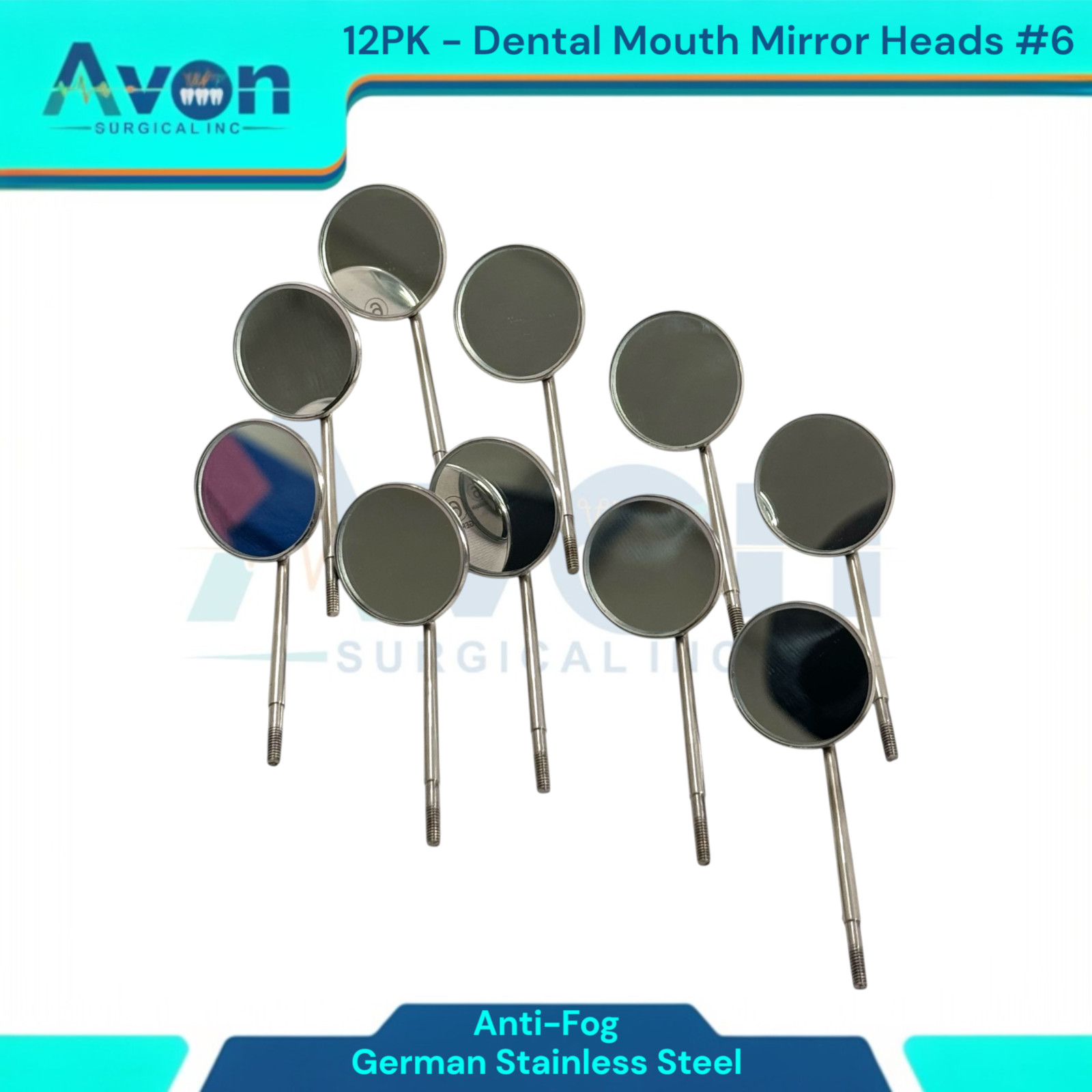 #6 Mouth Mirror Heads for Oral Examinations, Cone Socket, Anti-Fog – Pack of 12