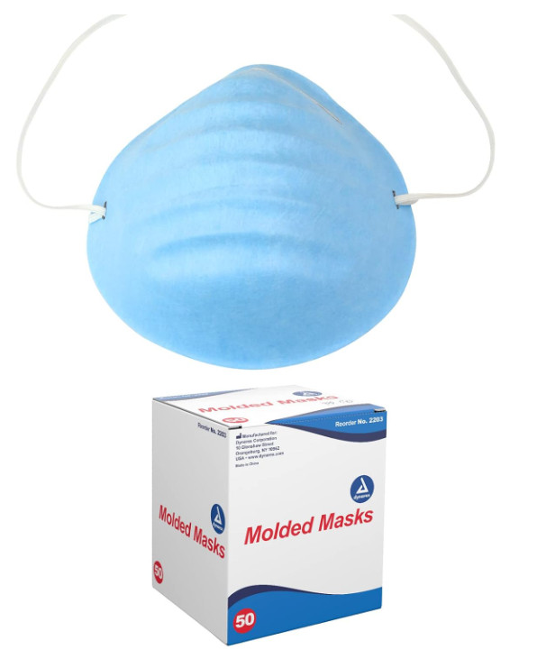 Dynarex Molded Face Mask, Fiberglass-free Adjustable, Blue, 1 Box of 50 Molded