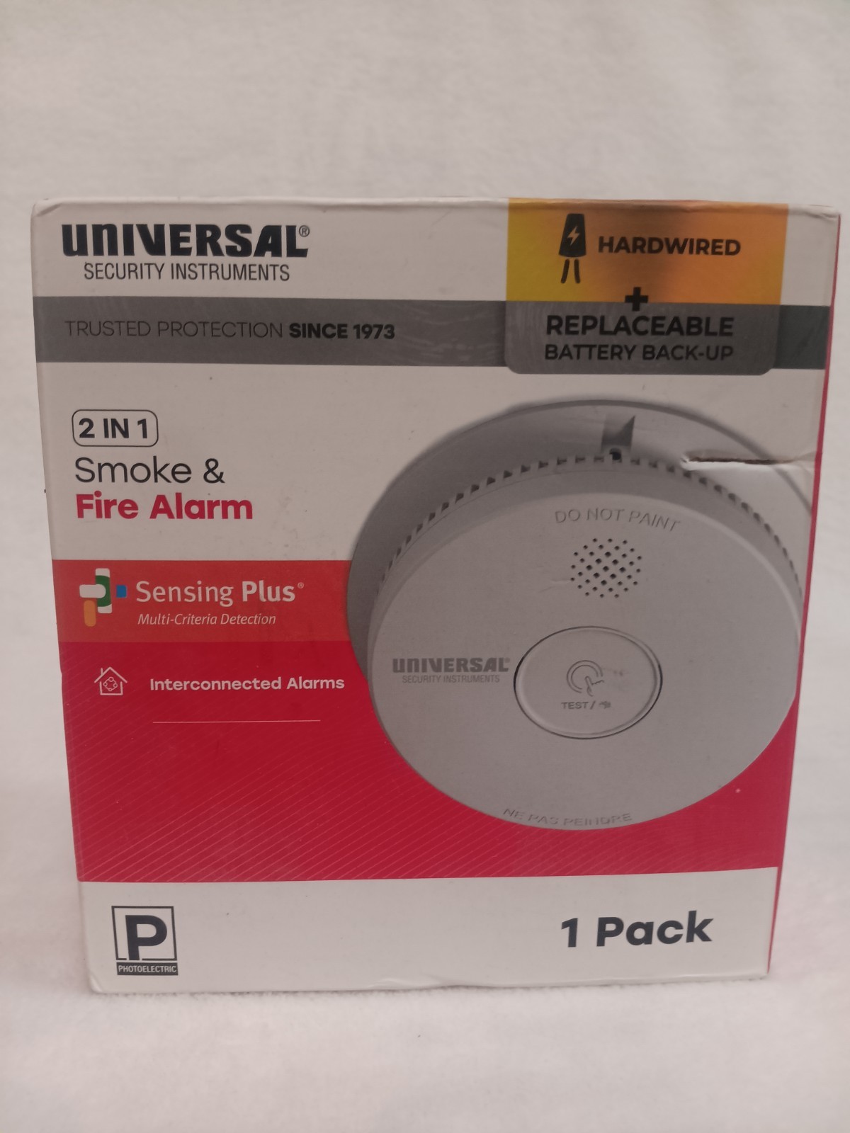 Universal Security Instruments Smoke Fire Alarm Detector w/ Photoelectric Sensor