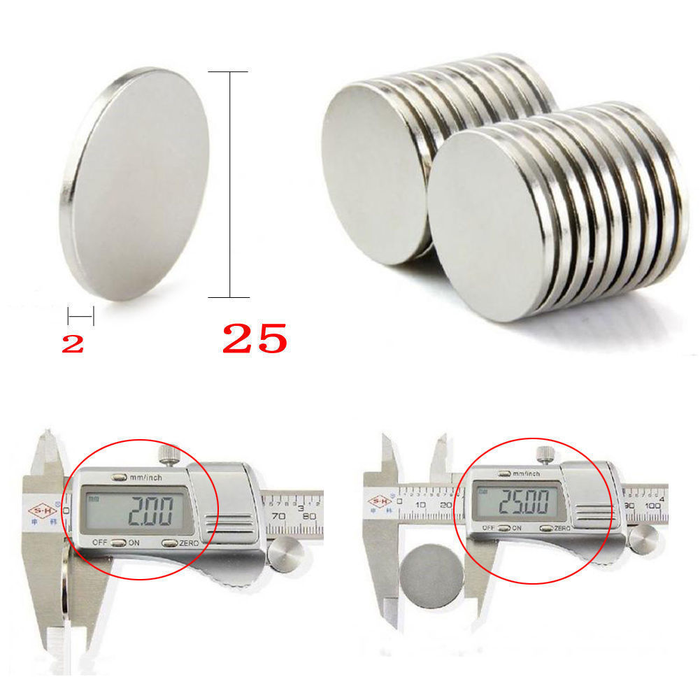 10 25 50 100pc 25mm x 2mm 1″x2/25″ N52 Strong Disc Rare Earth Neodymium Magnet