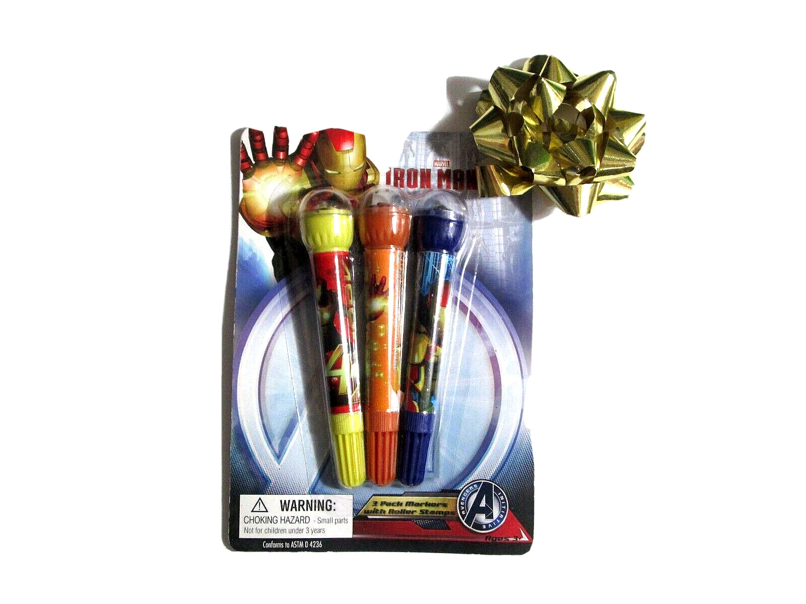 New – Marvel IRONMAN 3 Markers with Roller Stamps ( 3 pencils )