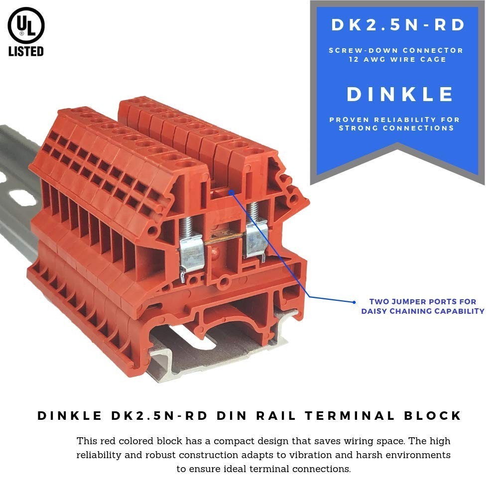Listed DIN Rail Terminal Block Kit Red/Black 20 DK2.5N 12 AWG Gauge 20A 600V …