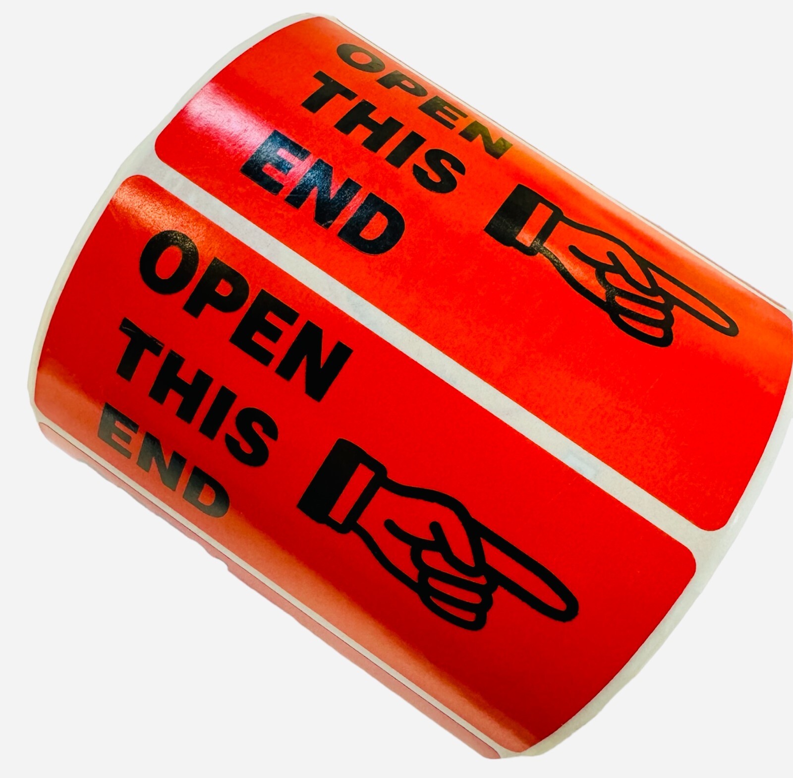 Open This End Stickers | 4″x2″ Warning Shipping Label Finger Point | 500 Labels