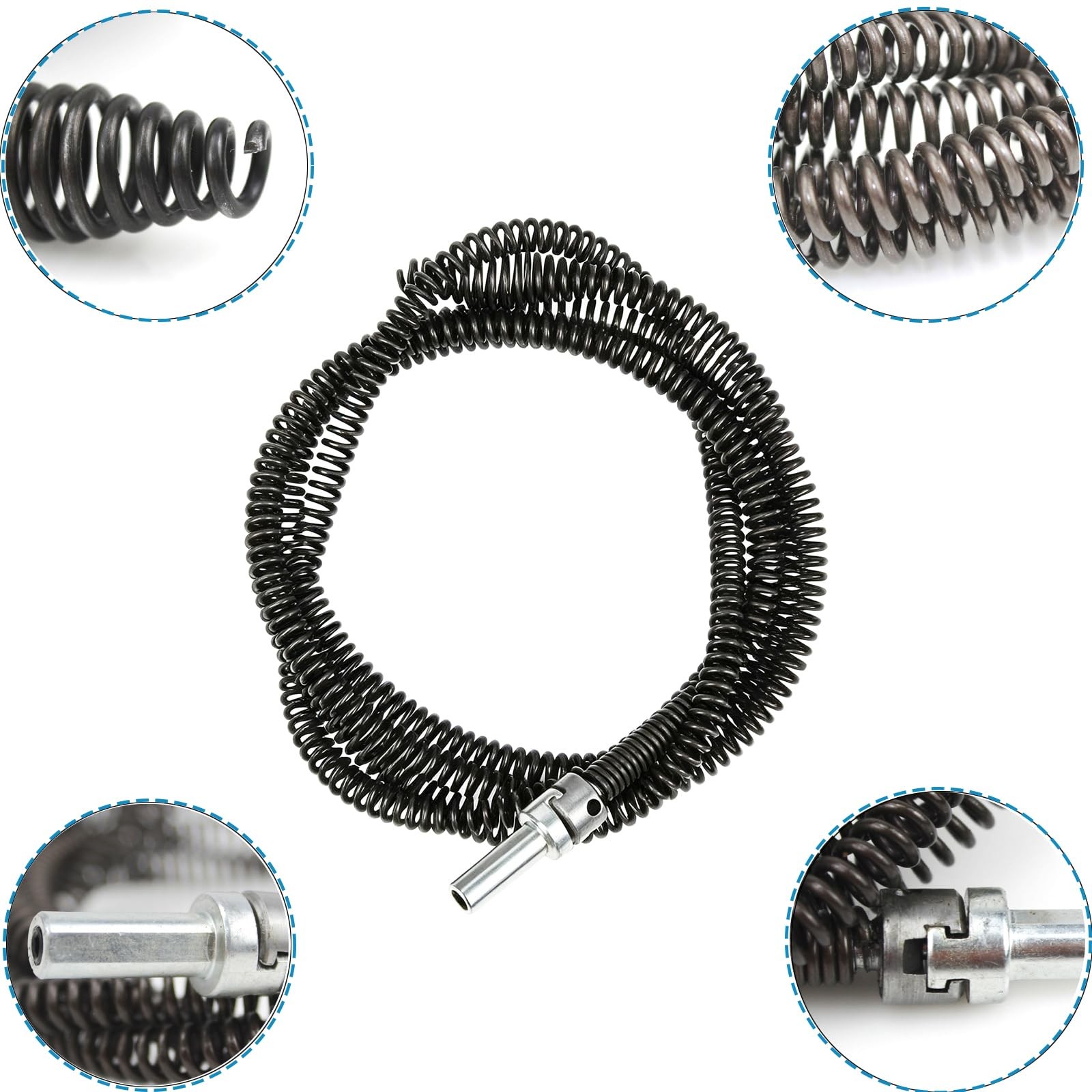 Drain Auger Snake Cable with Drill Adapter 6.5 Ft Heavy Duty