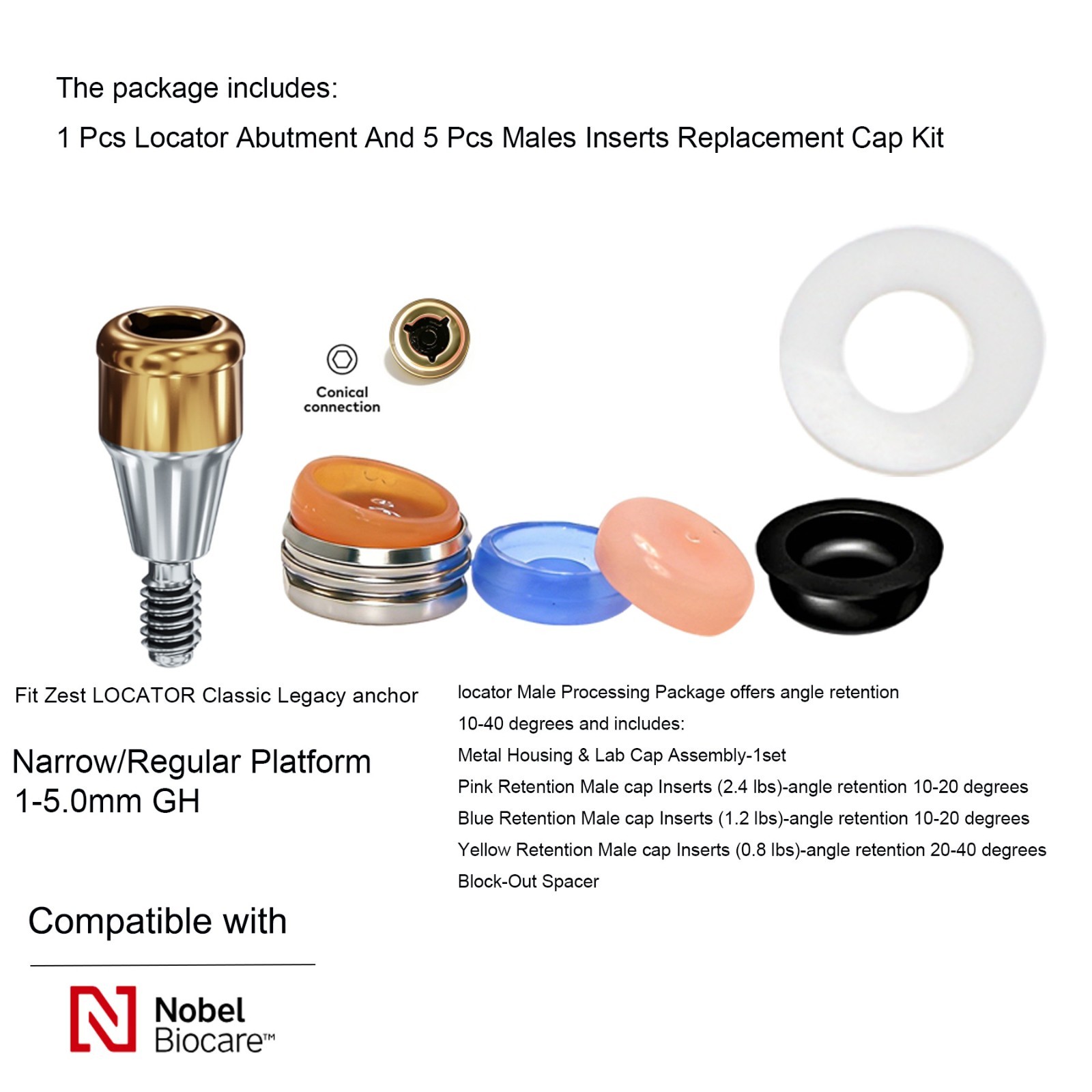 Titanium ZEST Locator abutment Internal Conical Connection for NobelActive NP/RP