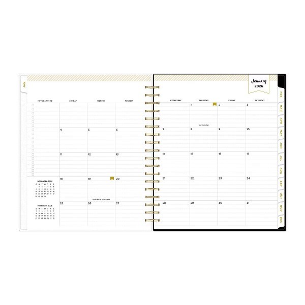 2026 Daily/Monthly Planner 8"x10" Rugby Stripe Black Frosted