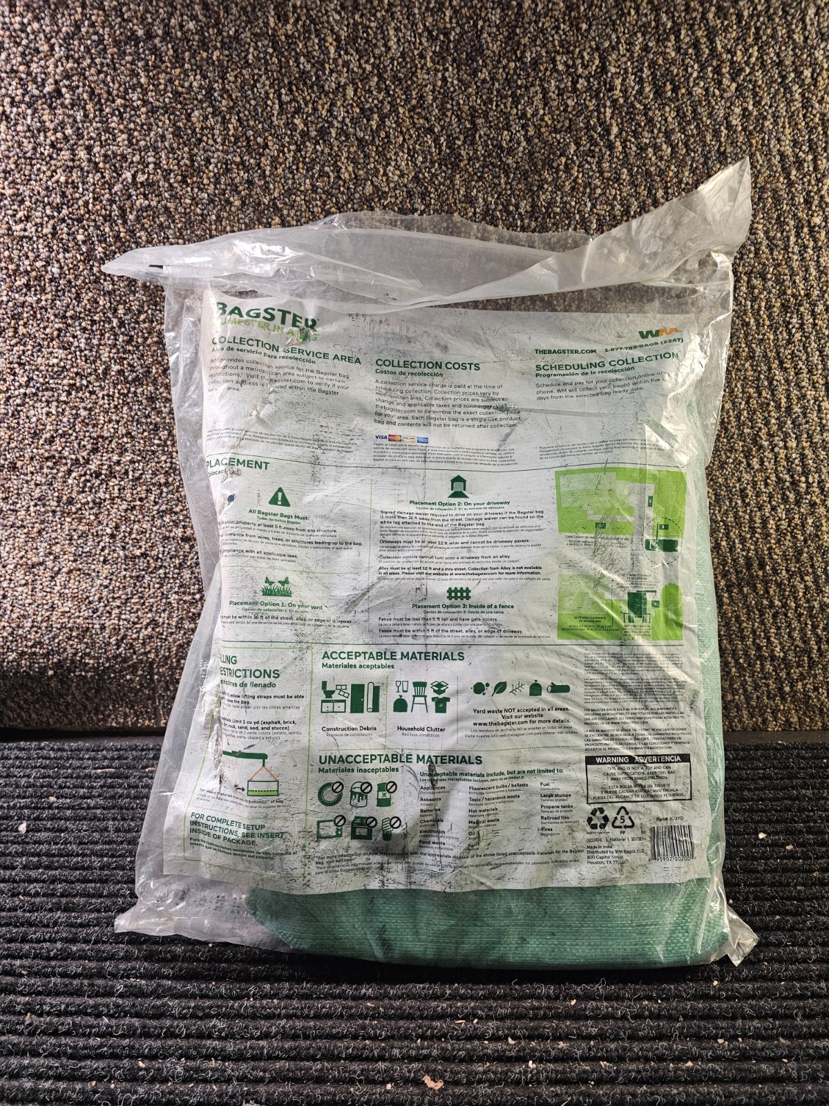Bagster 3CUYD Trash Container Bag With a Capacity Of Up to 3,300 Pounds, Green