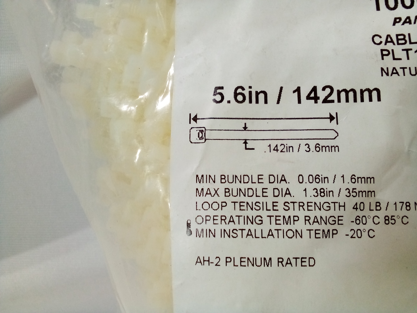 Panduit PLT1.5I-M Cable Ties Pan-Ty 5.6″ 142mm Tens.40LB Natural Nylon Qty 1000