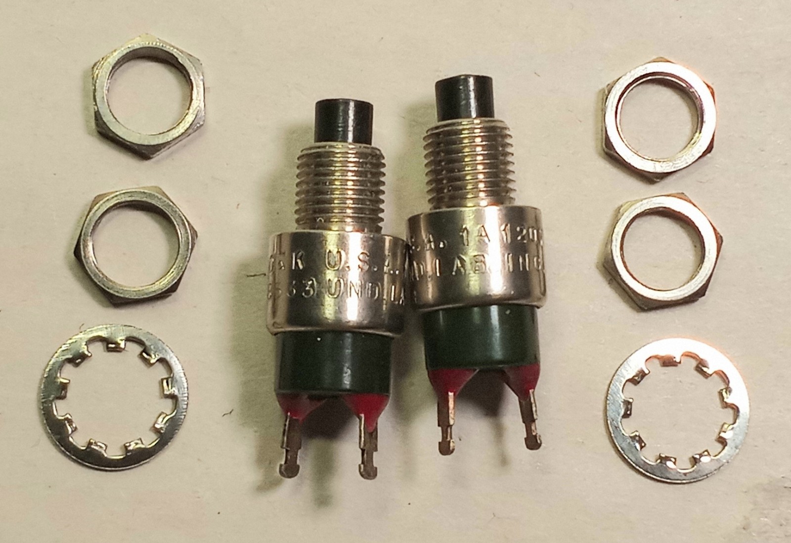 2pc C&K 8533 PUSHBUTTON SWITCH SPDT Standard Panel Mount Made In U.S.A. Vintage