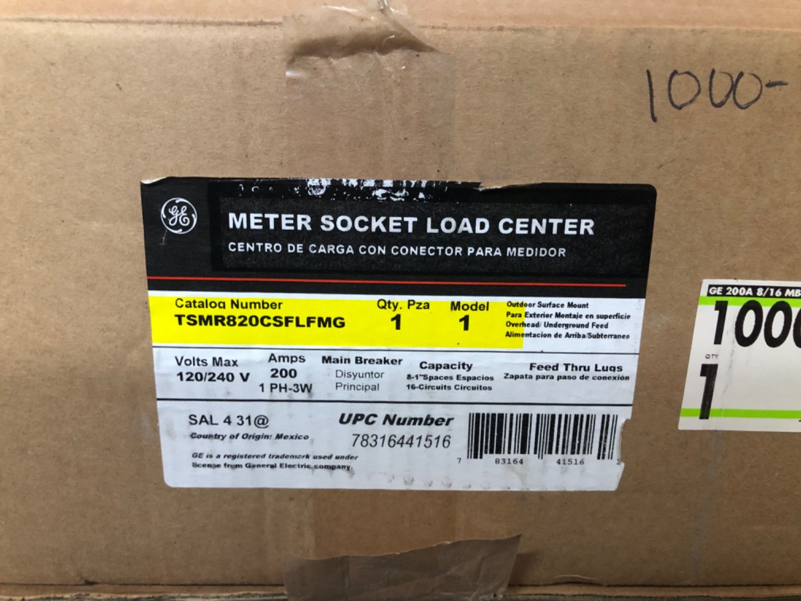GE TSMR820CSFLFMG 200A Outdoor Meter Socket Load Center New, Open Box