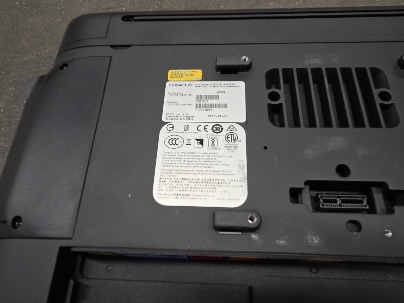 Micros Oracle 7321805 Workstation 6 Touchscreen POS Windows 10 Enterprise 2015