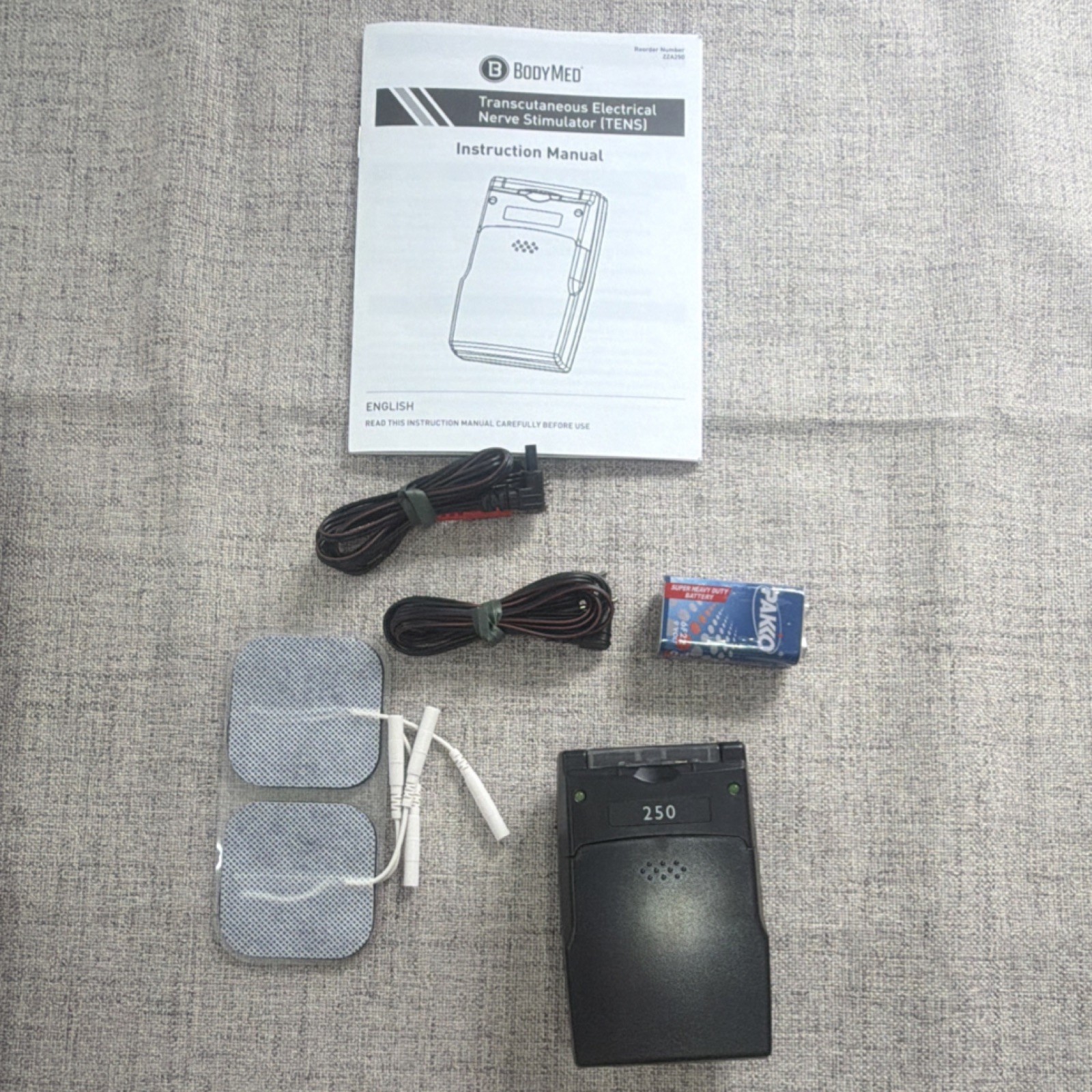 BodyMed 250 Analog TENS Unit 2 Channel Wearable with Electrodes & Accessories