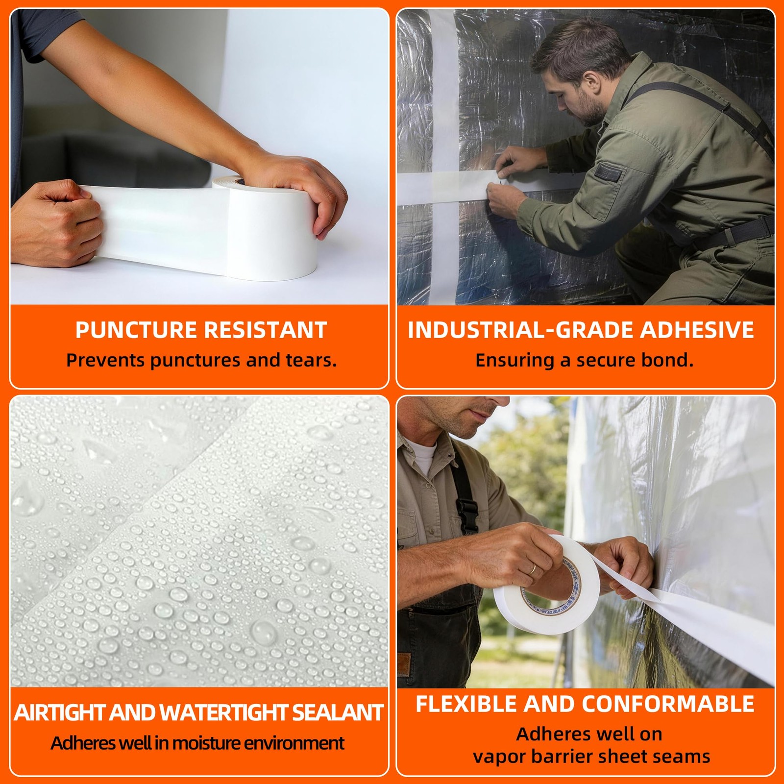 Vapor Barrier Tape 4 Inch X 180 Feet,White Moisture Barrier Tape,Heavy Duty Craw