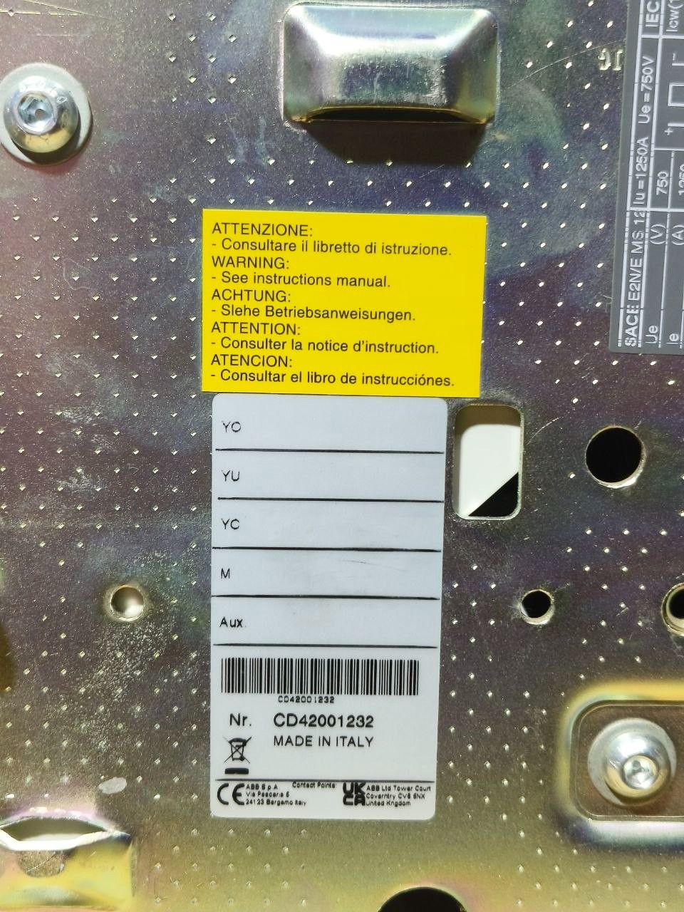 NEW🆕 ABB SACE EMAX E2N/E MS 1250A DC 3P DISCONNECT SWITCH CIRCUIT BREAKER