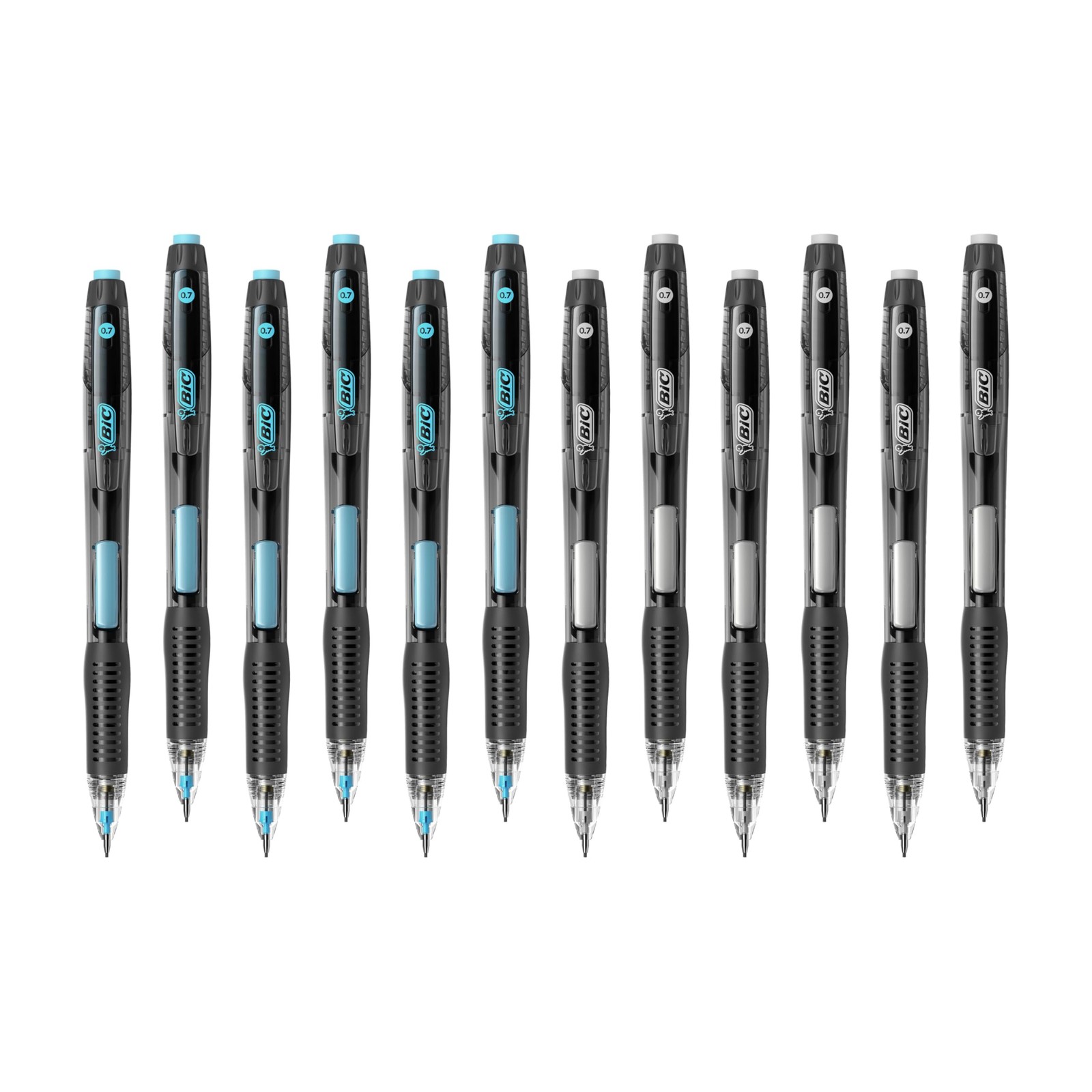 BIC Break Resistant Mechanical Pencils with 12 Count, Black, Blue, Gray