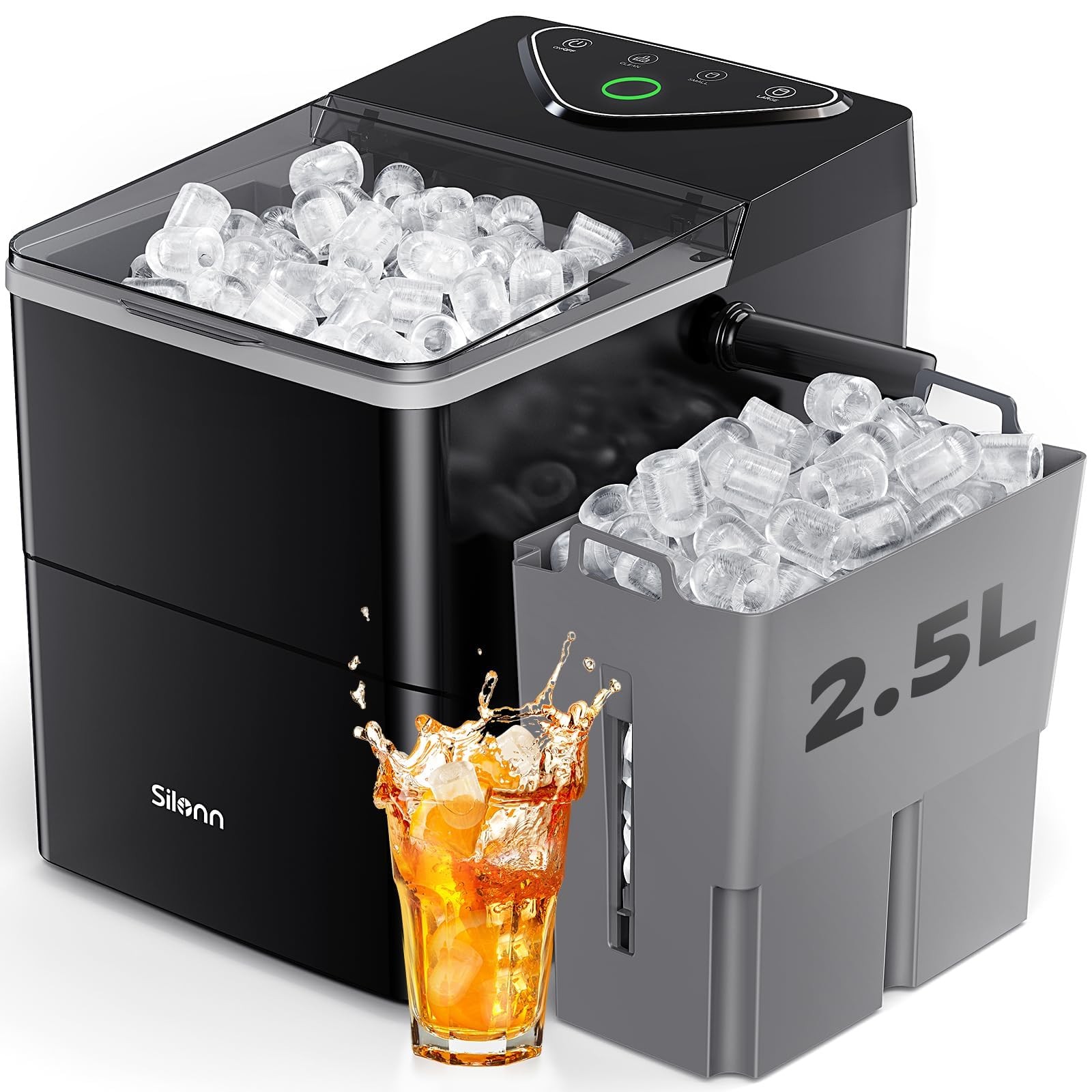 Countertop Ice Maker 2.5L Expandable Basket 26.5lbs/24H 9 Cubes 2 Sizes