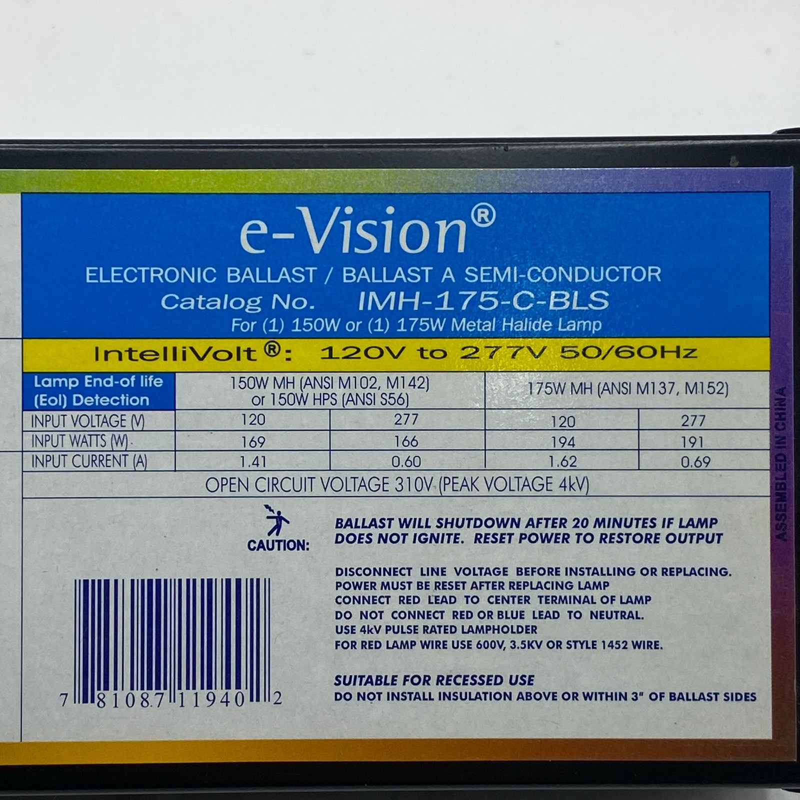 Advance e-Vision IMH-175-C-BLS Electronic Metal Halide Ballast 120/277V 175W