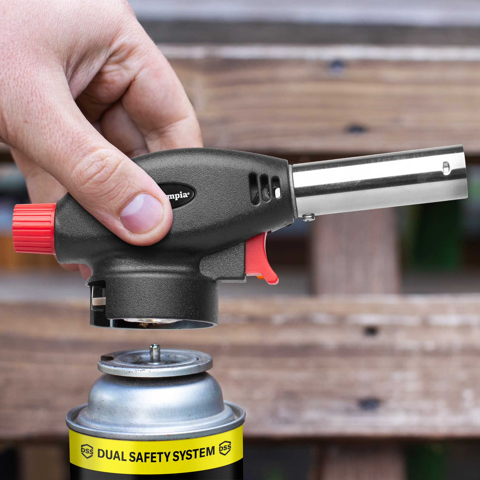 Olympia Outdoor Butane Torch Adjustable Flame 8oz Reusable Design