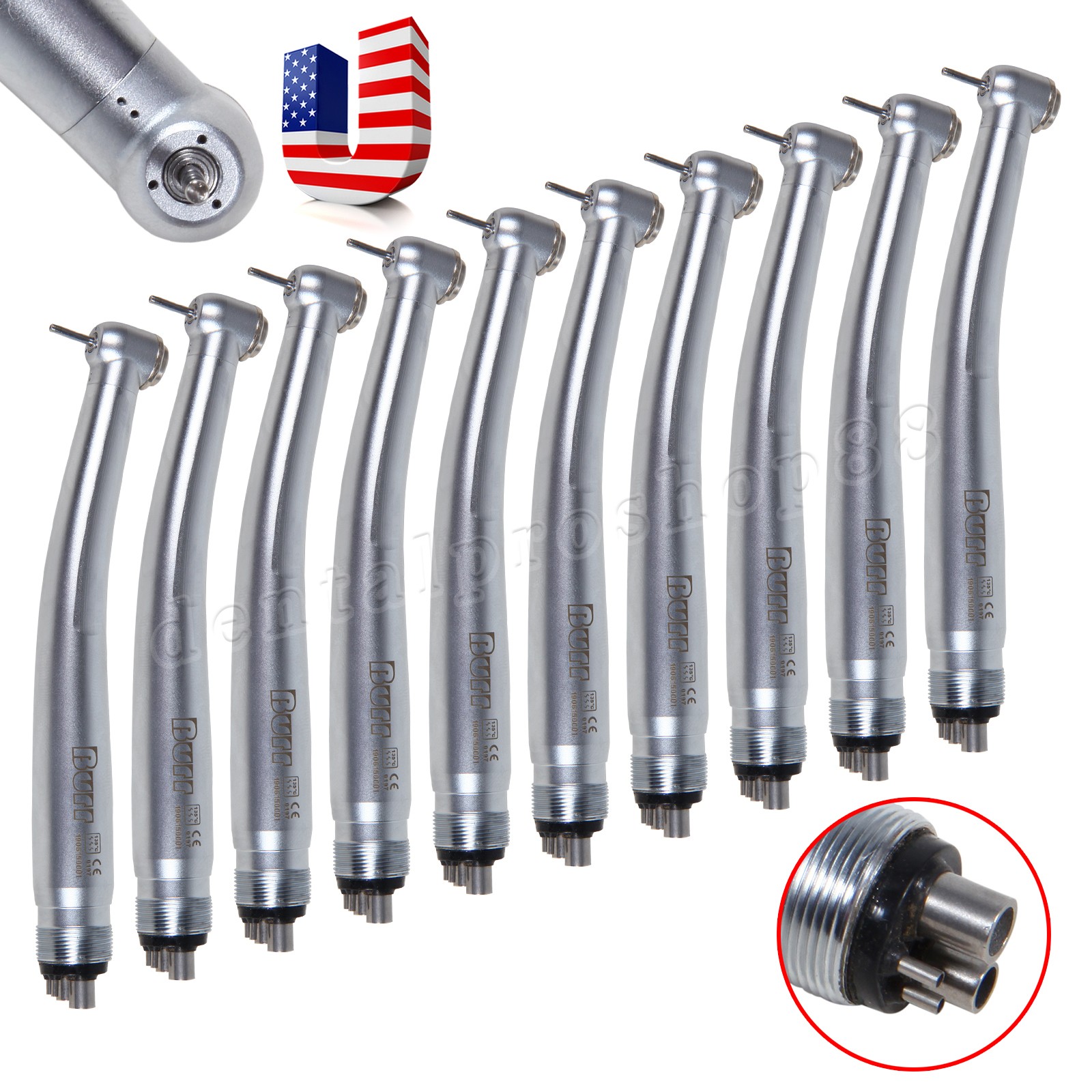 10X High Speed Handpiece 4 Holes Turbine 3-Spray U3BM Turbina Dental
