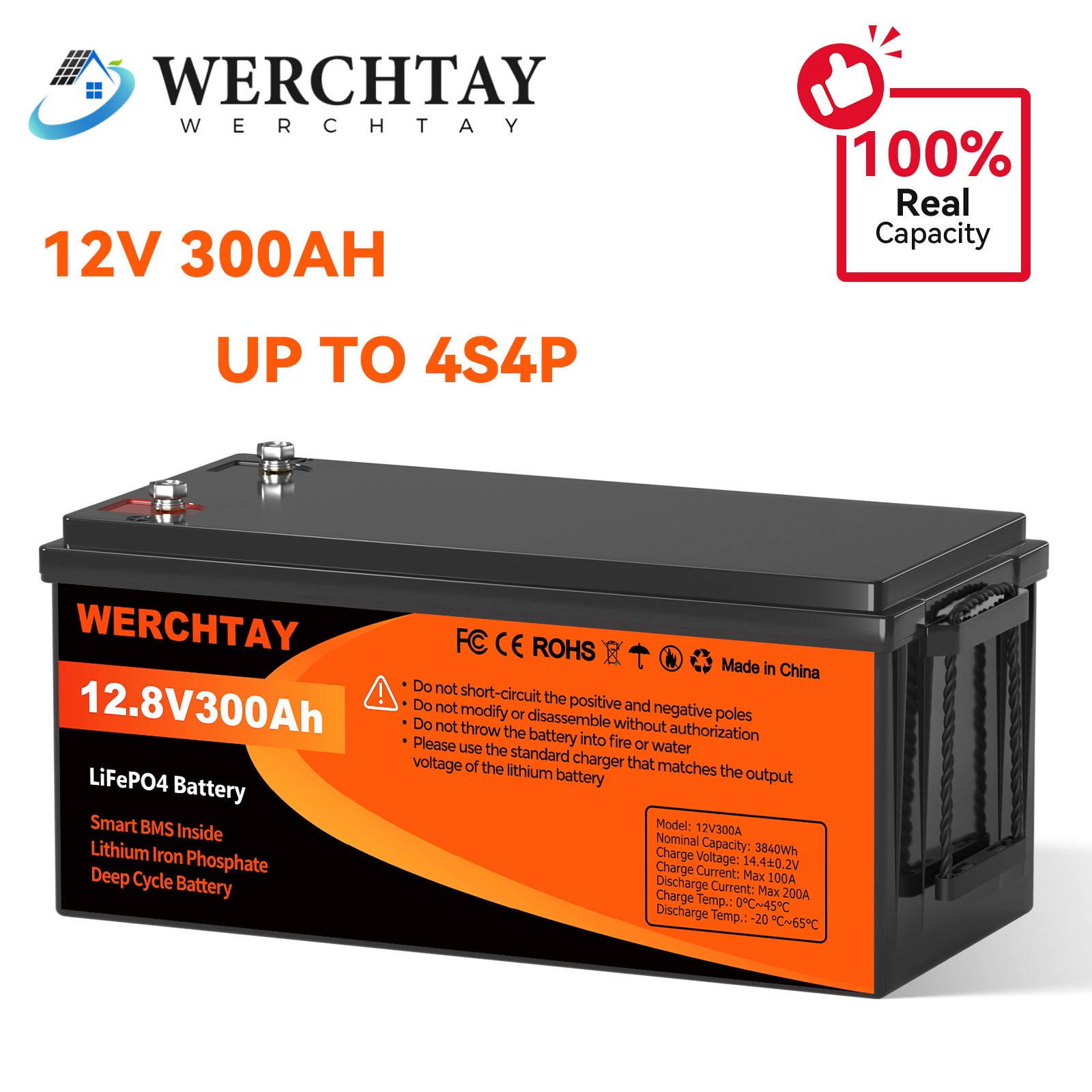 12V 300AH LiFePO4 Lithium Battery 15000+Cycles 200A BMS Solar Off-grid RV 3.8kwh