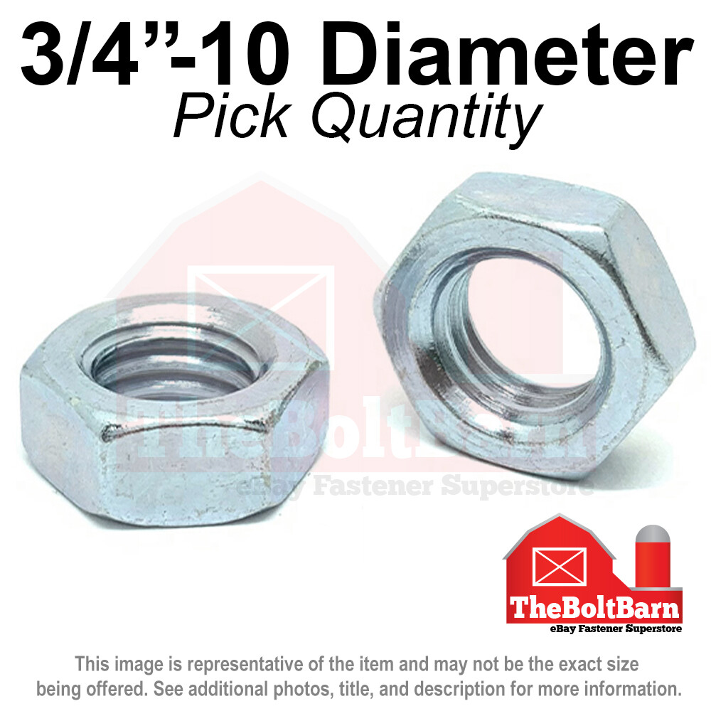 3/4″-10 Grade A Finished Hex Jam Nuts Zinc Clear COARSE Thread (Pick Quantity)