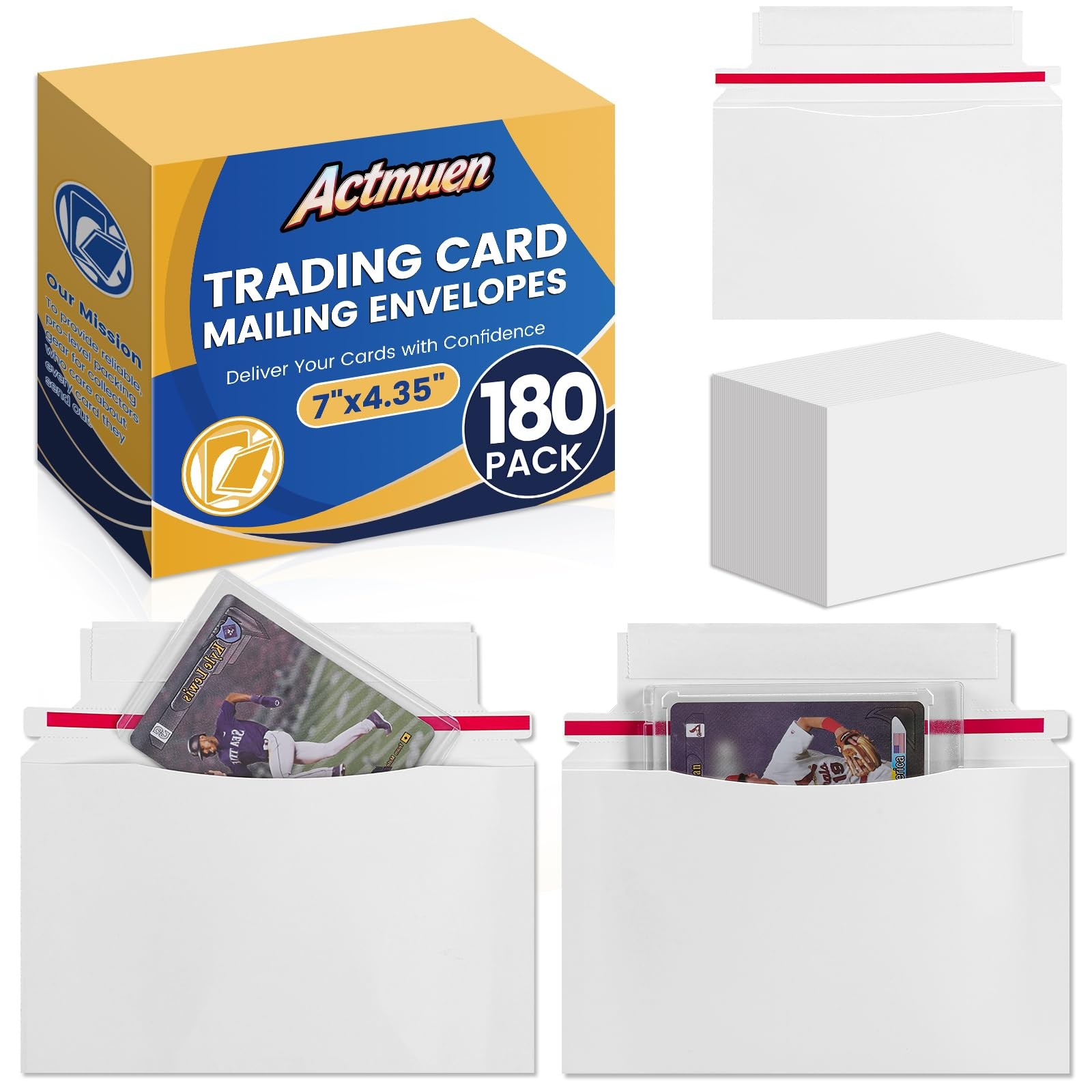 Mailer Trading Card Envelopes 180 Pack 7″ x 4.35″ Semi-Rigid Toploaders