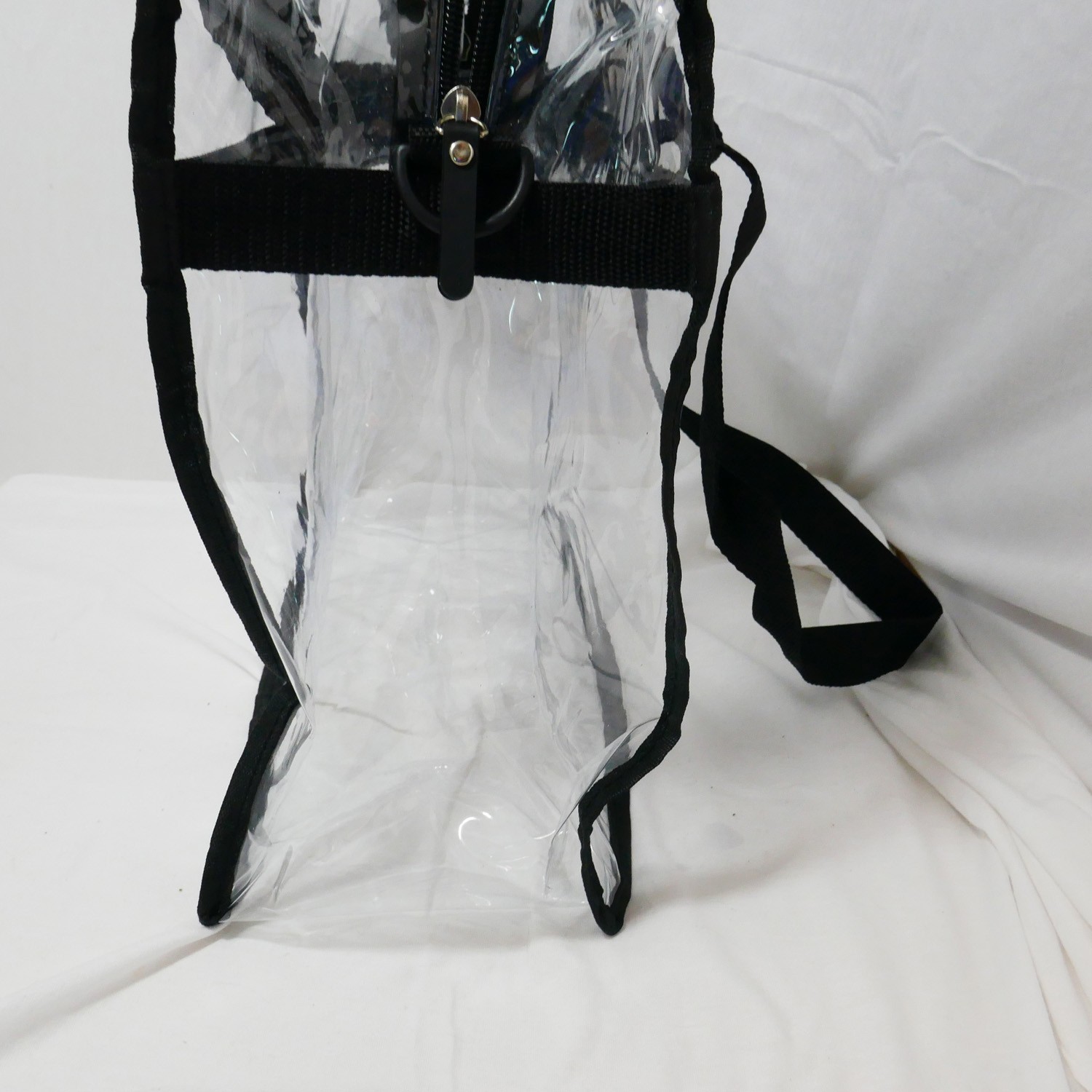 clear PVC stadium-approved tote bag with black handles, events venues security