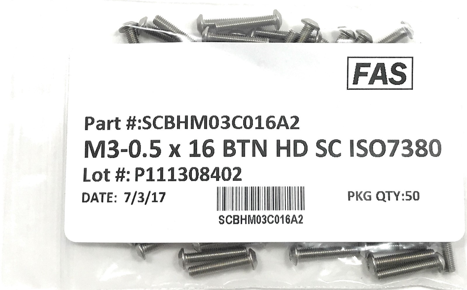 (50) M3 x 0.5 x16 Stainless Steel Button Head Socket Cap Screws ISO7380 M3-.50