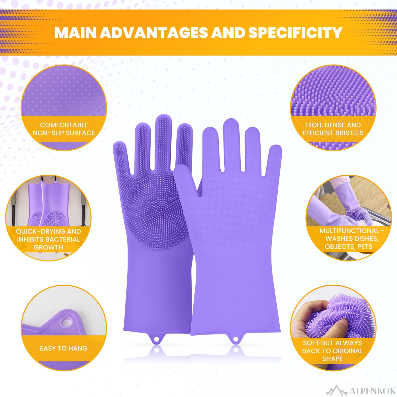 1 Pair Silicone Gloves for Washing Dishes – Tear-Resistant Silicone Dishwashi…