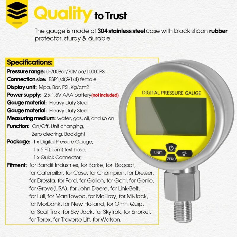 10000PSI Digital Hydraulic Pressure Test Coupling Kit 700BAR/70Mpa Fit Excavator