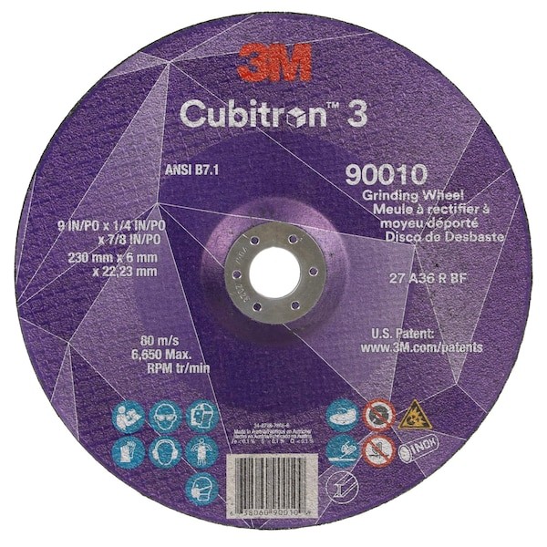 3M Cubitron 90030 Abrasive Cut-Off Wheel, Type 1, 3 In Dia, 0.035 In Thick, 1/4