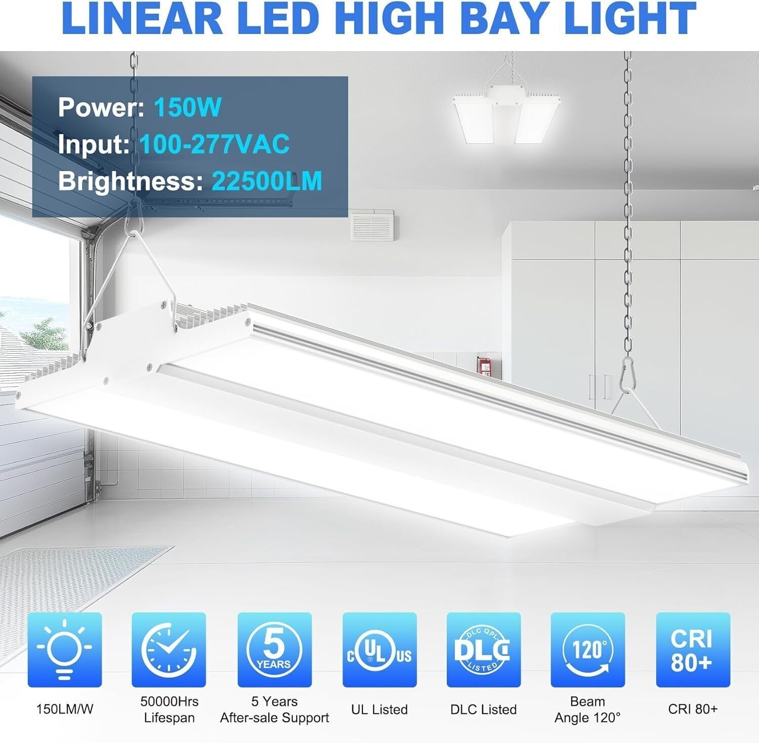 2Pack 150W LED Linear High Bay Light 22,500Lm Commercial Warehouse Shop Lighting