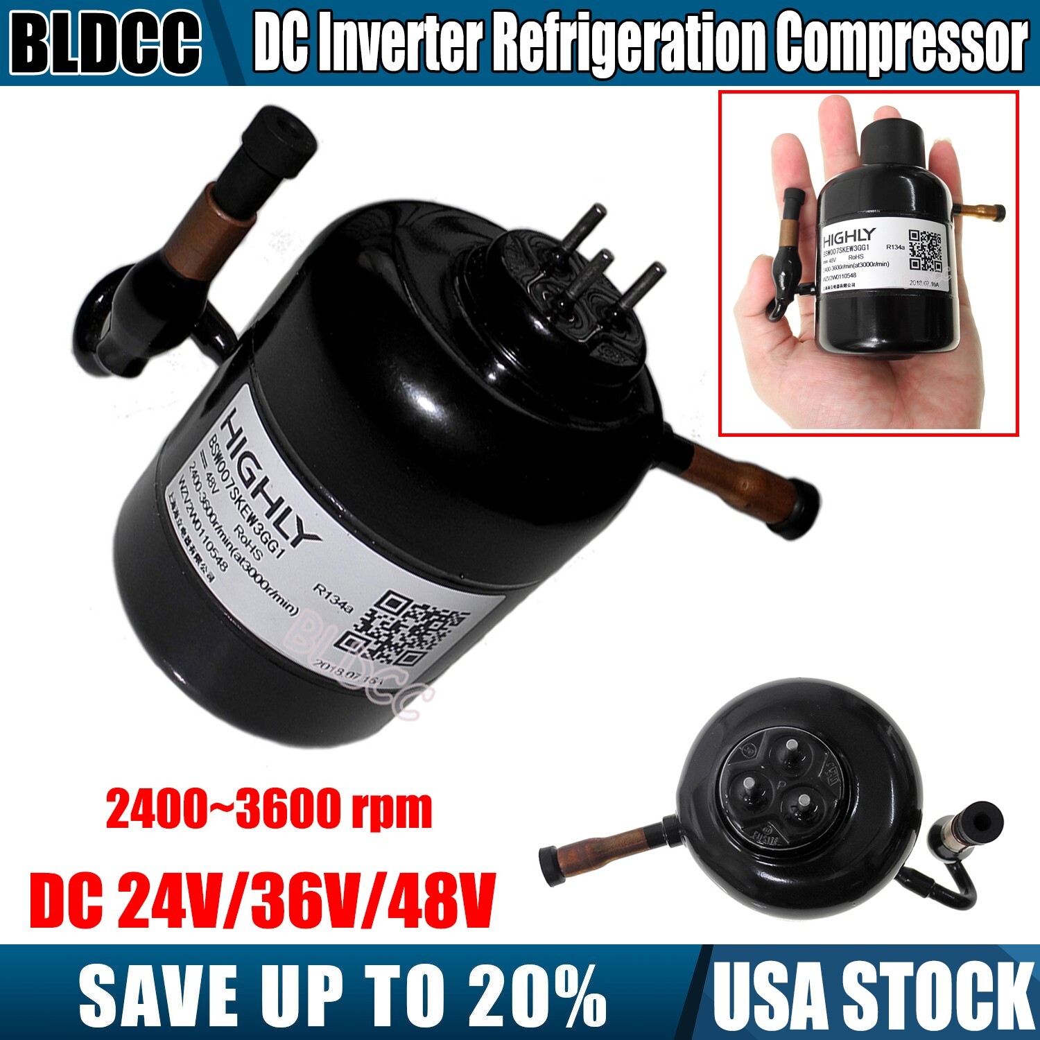 DC24V/36V/48V Ultra-quite Micro DC Inverter Refrigeration Compressor DIY Cooling