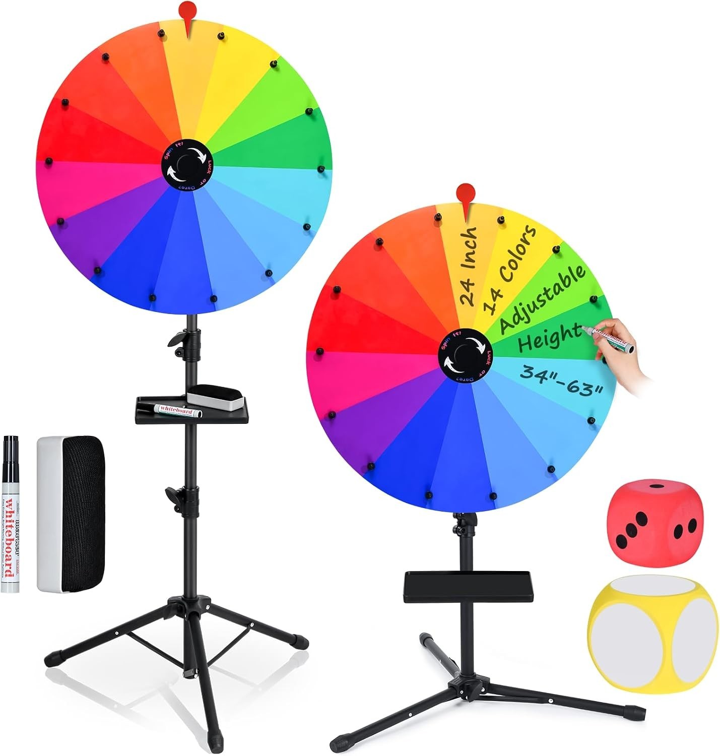 24 Inch Prize Wheel Spinner with Stand, Ajustable 34″-63″ Height Heavy Duty S…